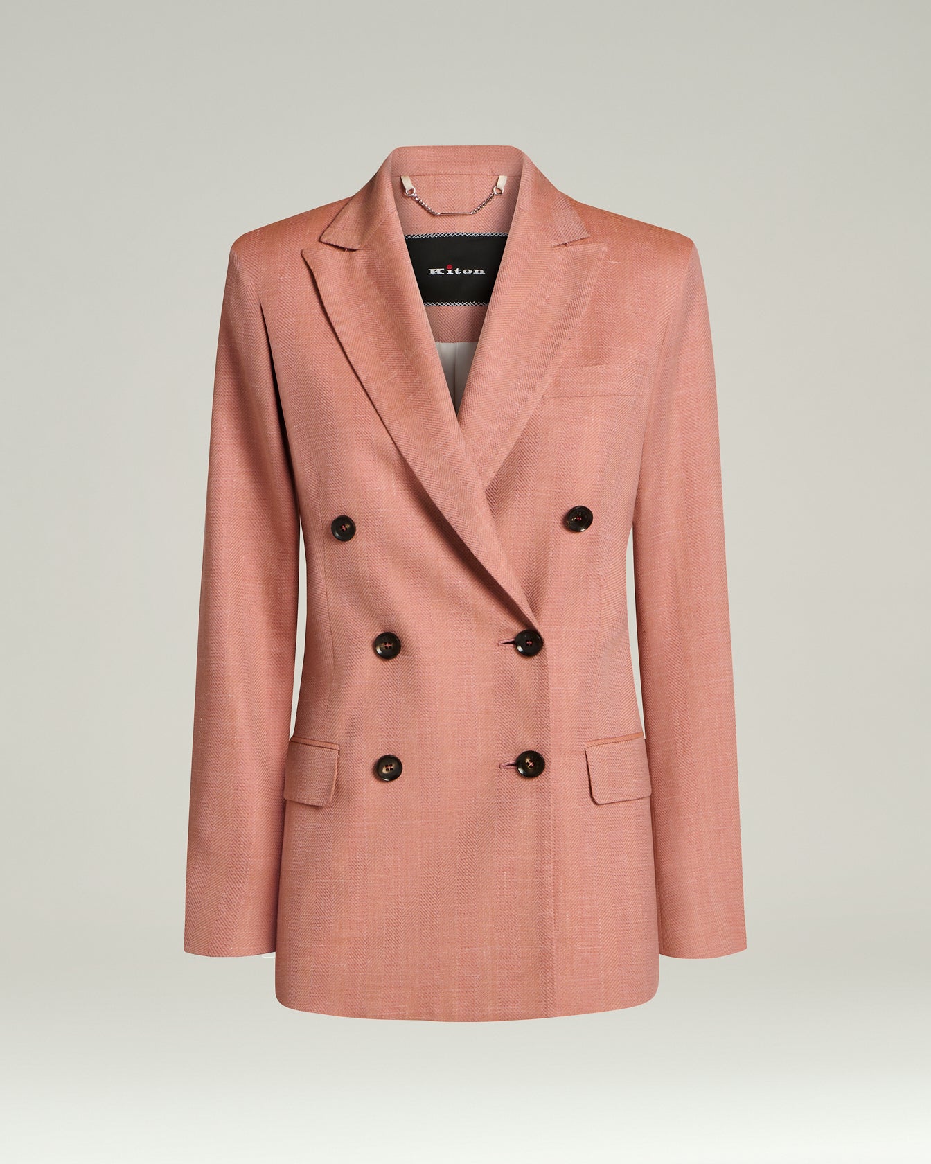 Women's rose wool, silk and linen double-breasted jacket | Kiton