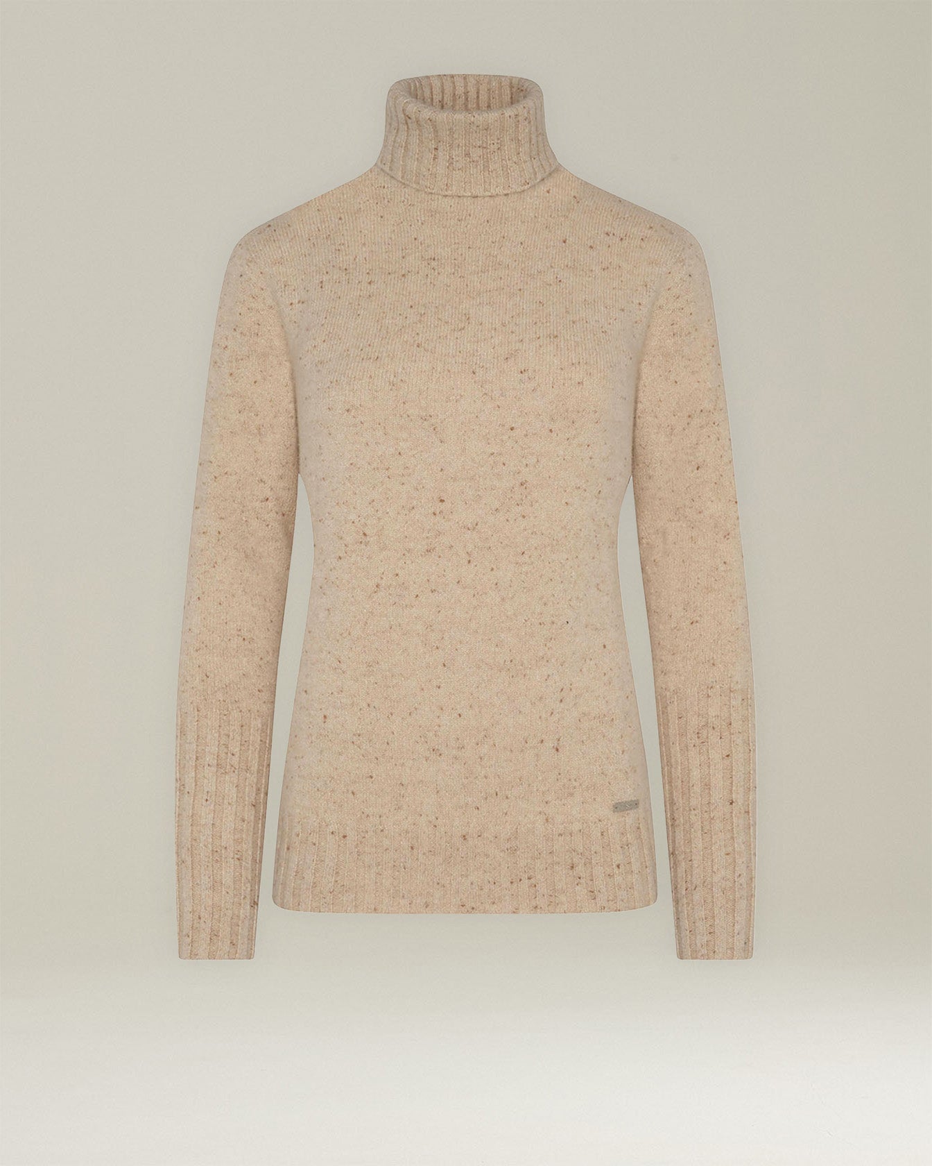 Women's turtleneck sweater in beige ribbed cashmere Kiton