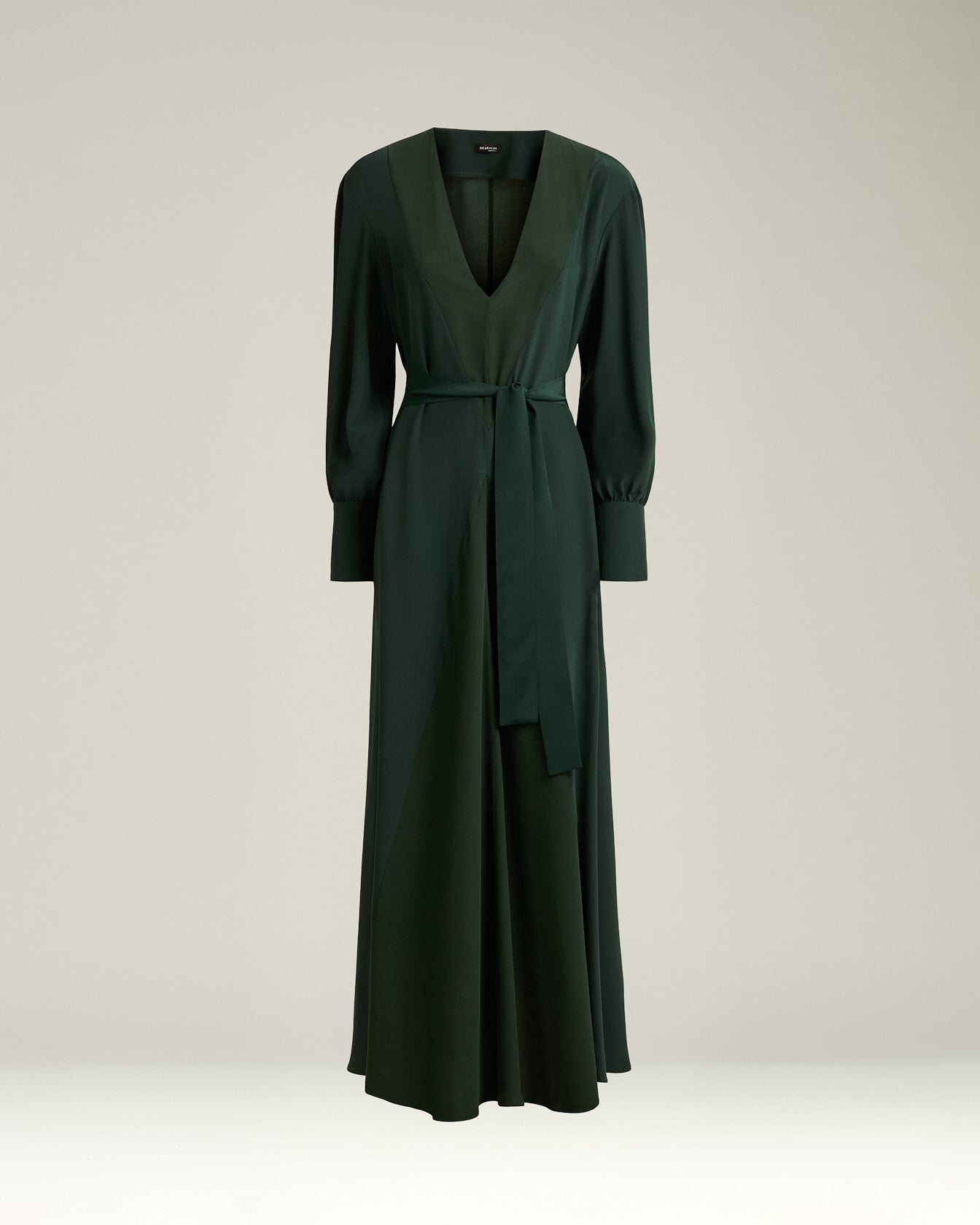 Women's dark green silk long belted dress | Kiton Women's dark green silk long belted dress | Kiton