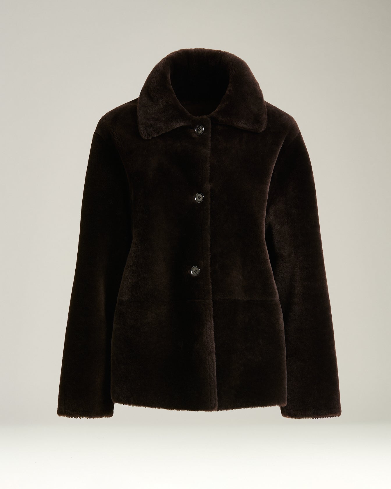 DARK BROWN REVERSIBLE SHEARLING SHORT JACKET1