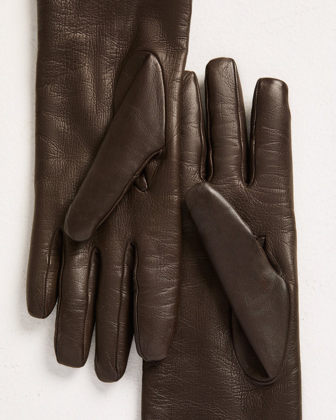 long brown leather gloves with pure cashmere lining