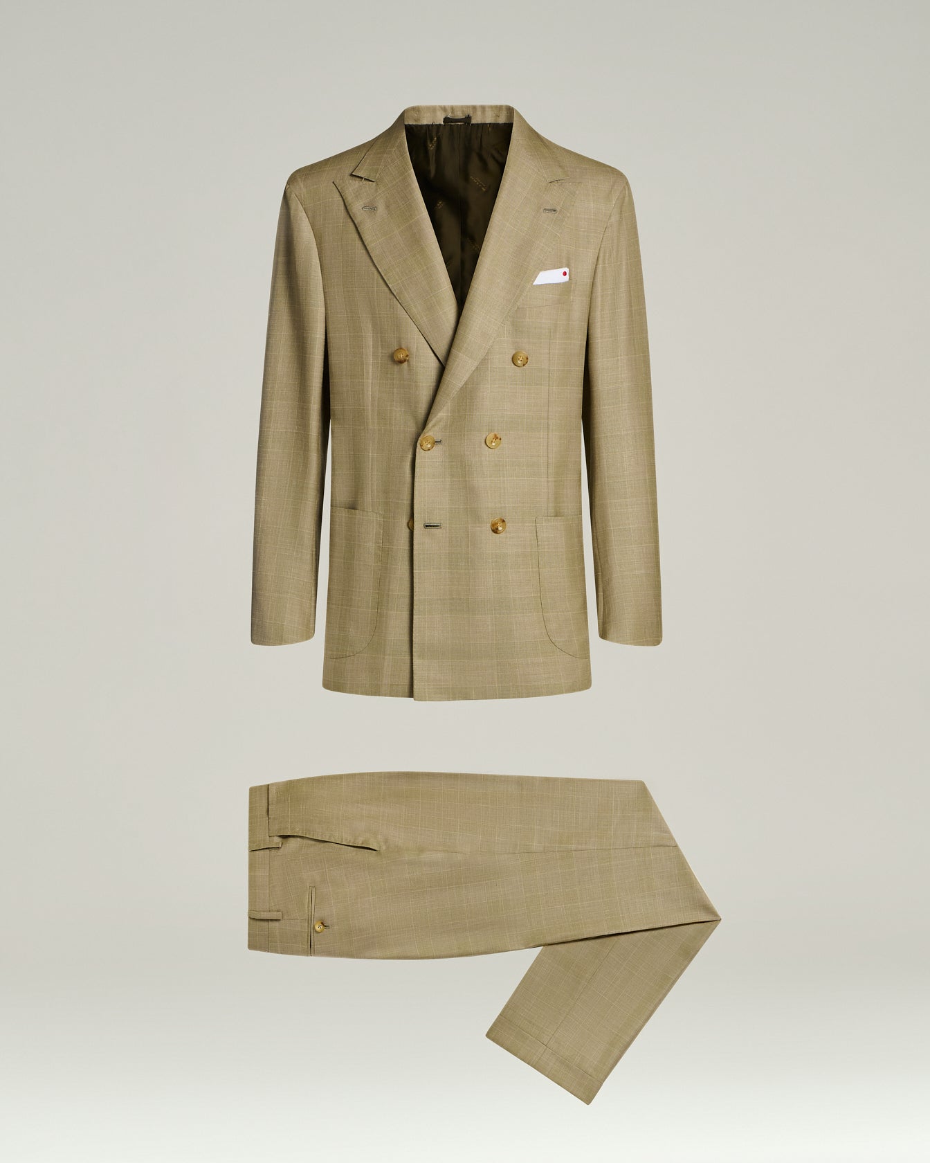 Men's brown double-breasted wool, silk and linen suit | Kiton