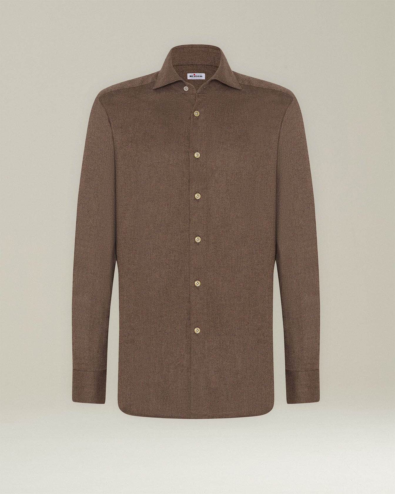 Camicia da uomo marrone in flanella di cotone e cashmere Camicia da uomo marrone in flanella di cotone e cashmere