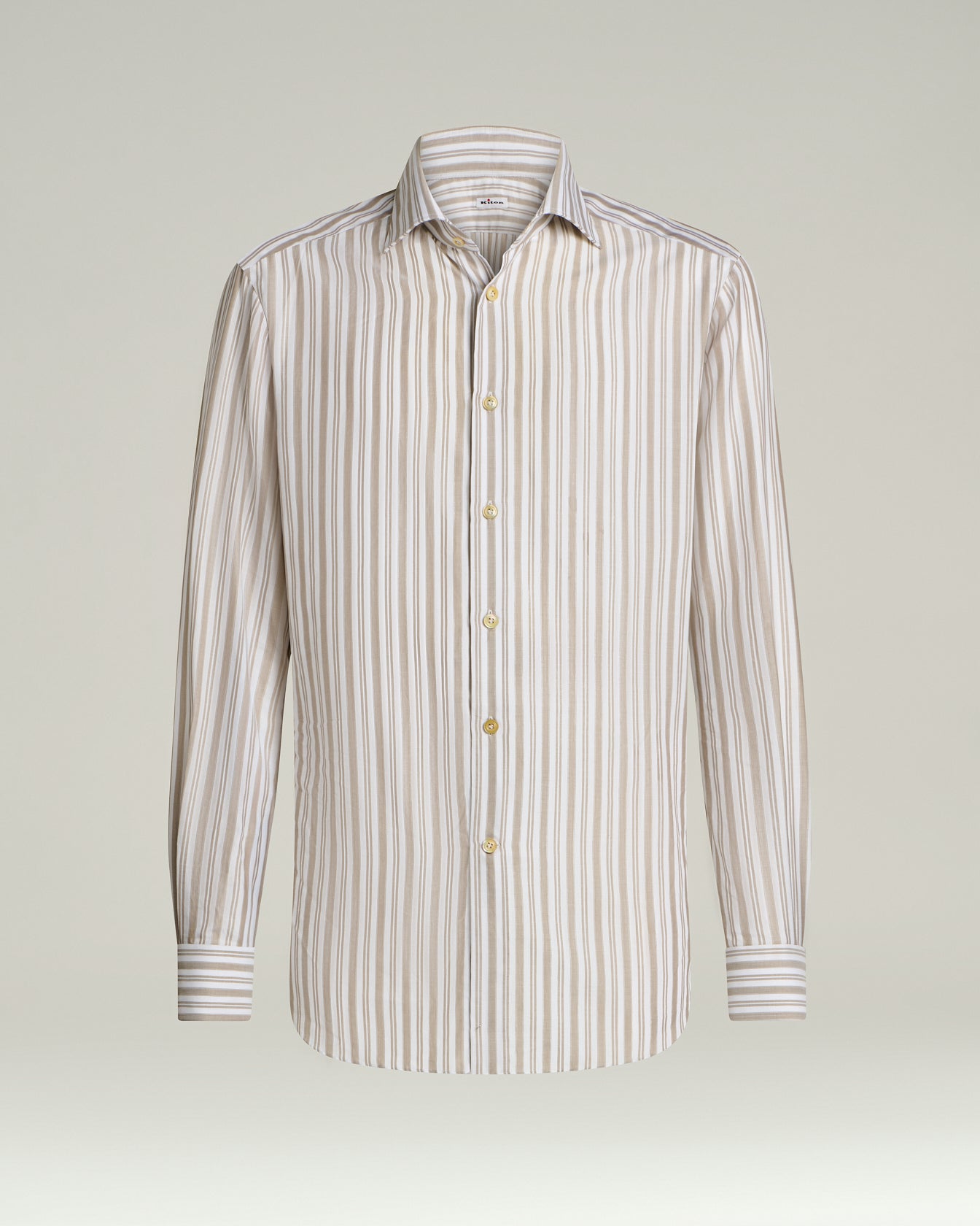 Men's brown striped cotton shirt with low french collar