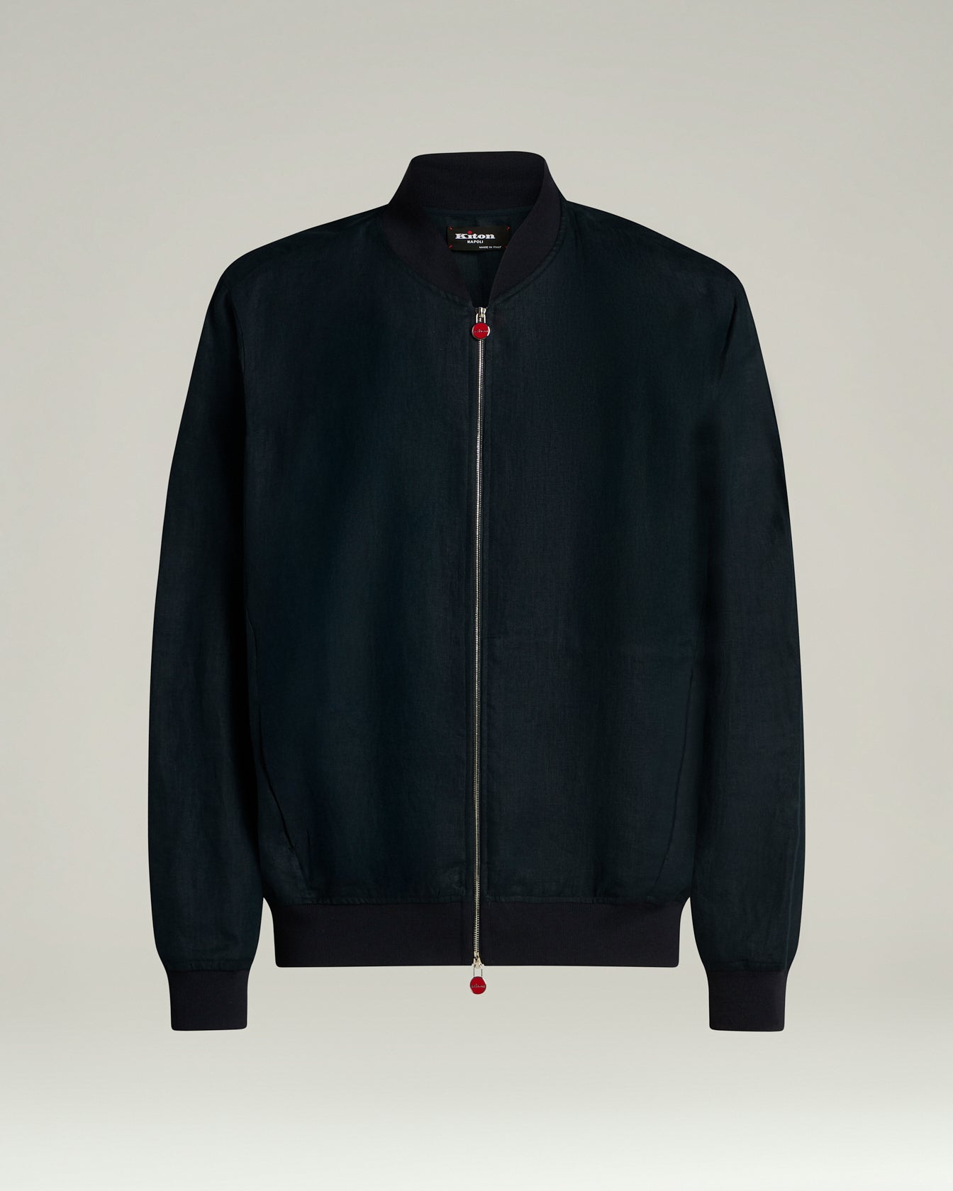 PURE LINEN JACKET WITH ZIP IN NAVY BLUE