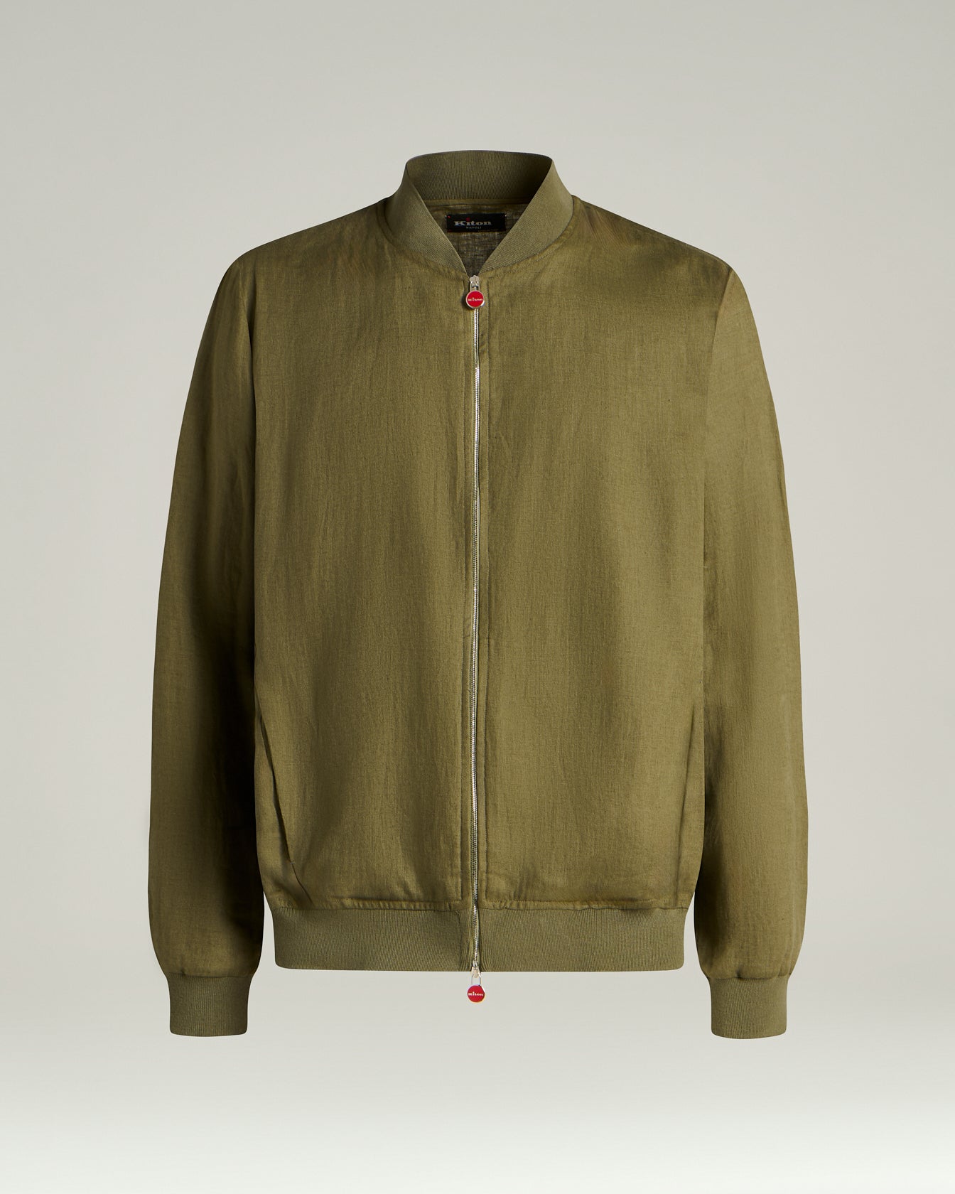 Men's khaki pure linen zip jacket | Kiton