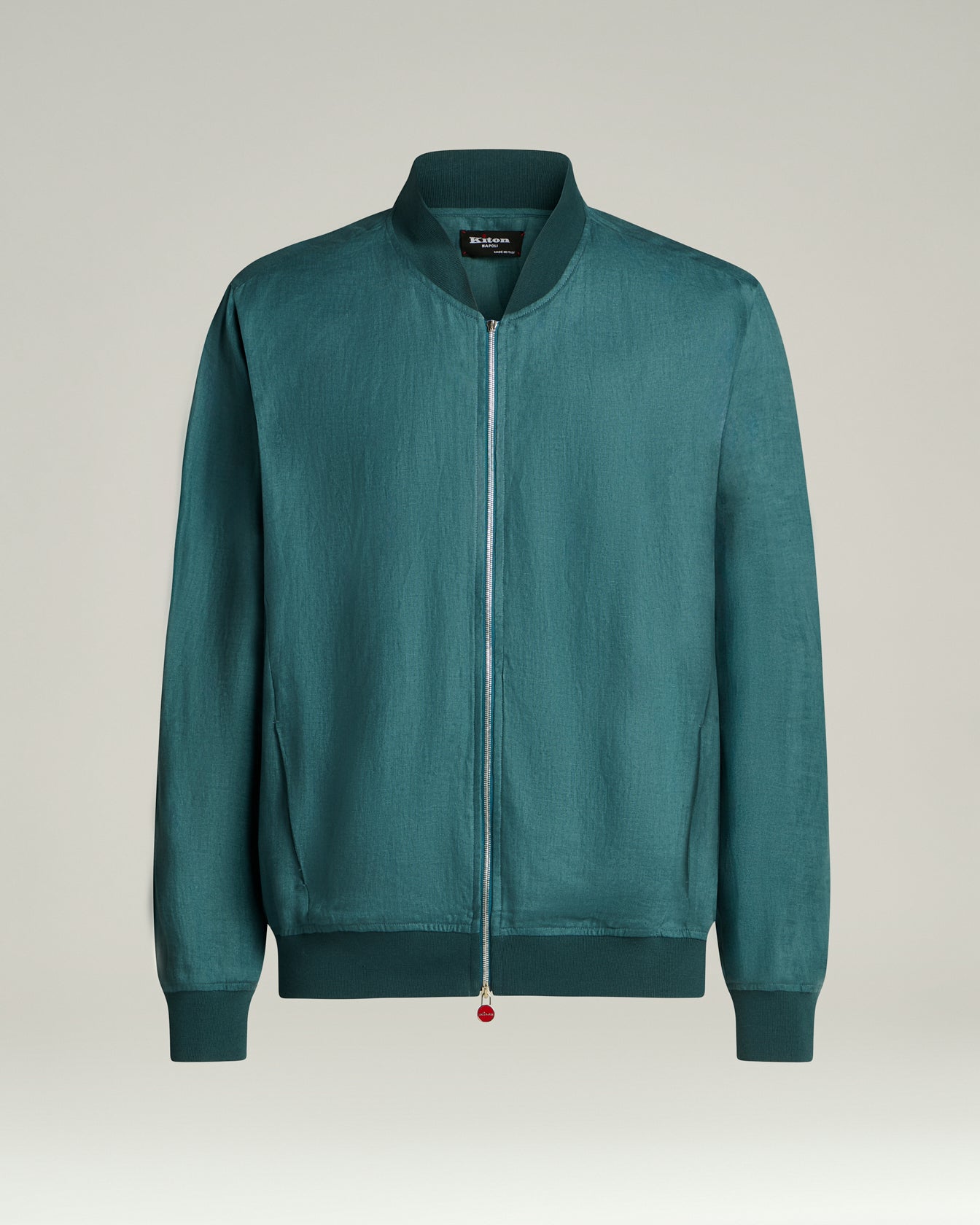 Men's cornflower blue lightweight linen zip jacket | Kiton