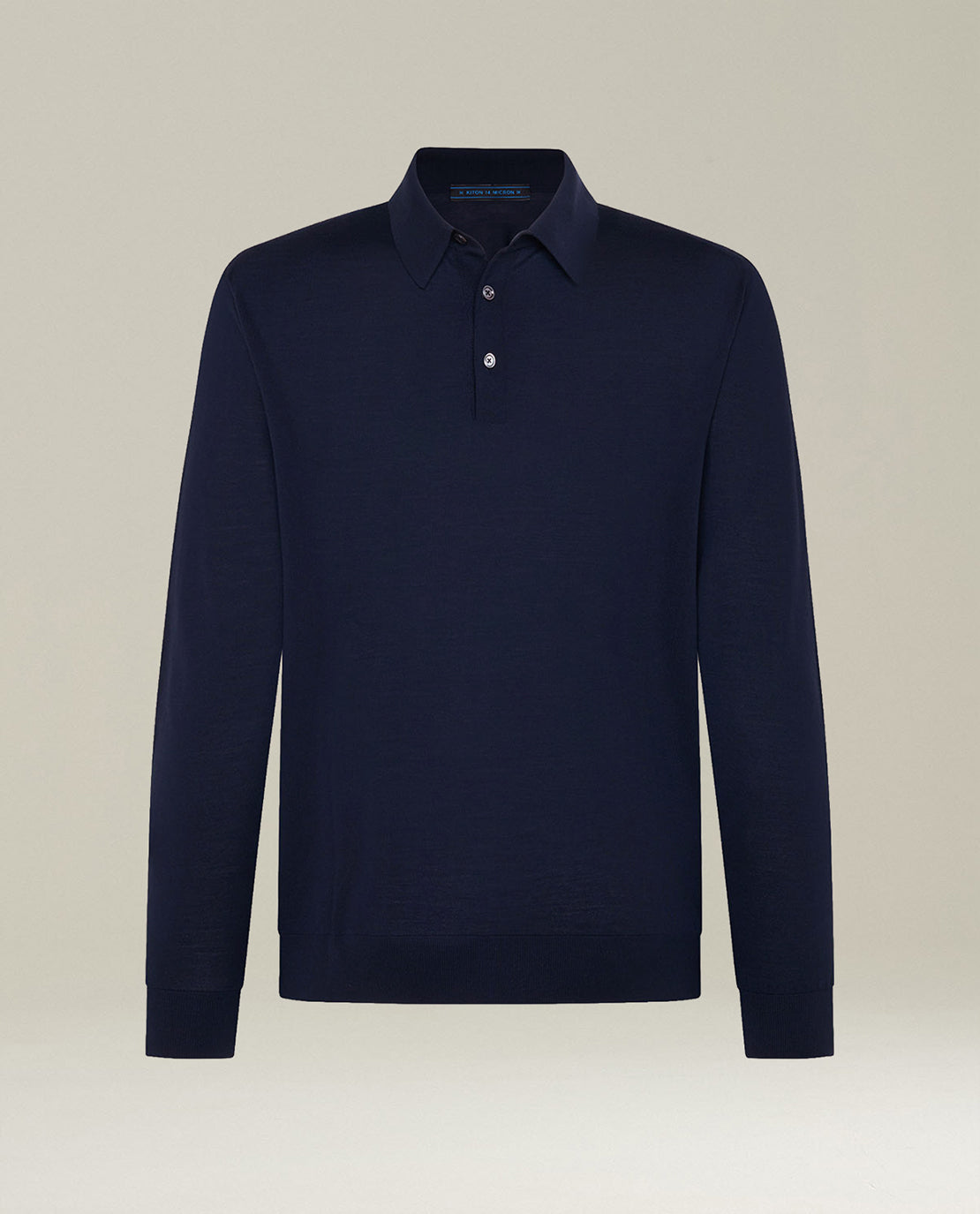 Men's navy blue extra-fine wool long-sleeve polo | Kiton