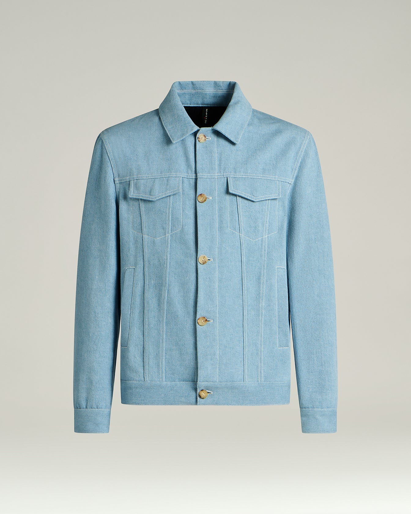 Men's azure cotton jacket with lambskin detail | Kiton