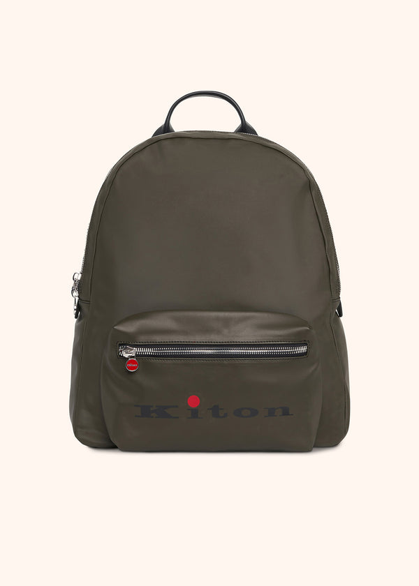 Kiton military green backpack for man, in polyamide/nylon