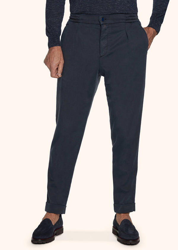 Kiton navy blue trousers for man, in lyocell 2