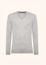 Kiton light grey jersey v-neck for man, in wool