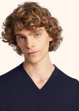Kiton navy blue jersey v-neck for man, in wool 4