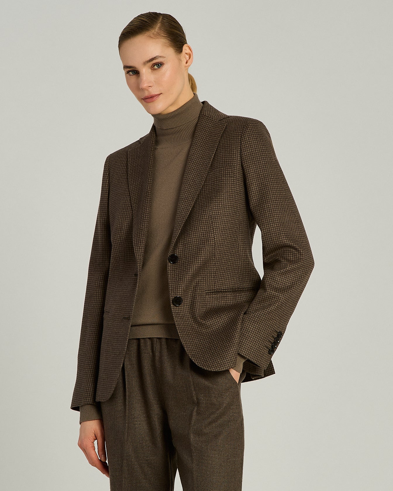 GIACCA MONOPETTO IN PURO CASHMERE PIED-DE-POULE