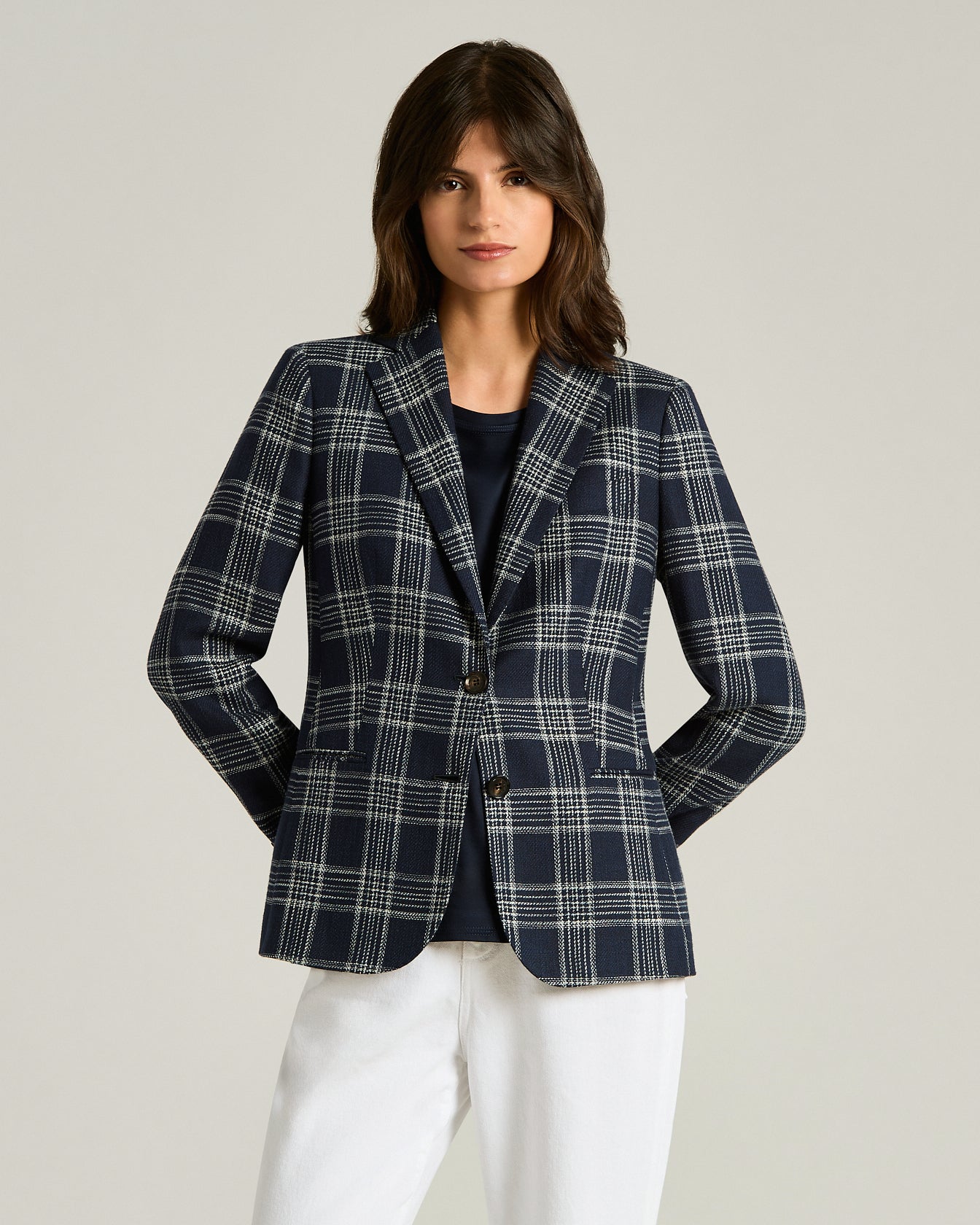 SILK, COTTON AND CASHMERE BLEND TAILORED CHECKED JACKET