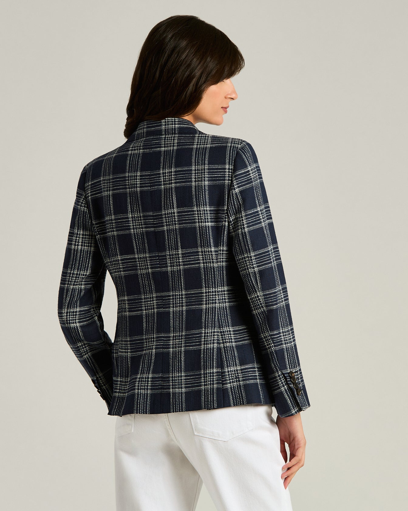 SILK, COTTON AND CASHMERE BLEND TAILORED CHECKED JACKET
