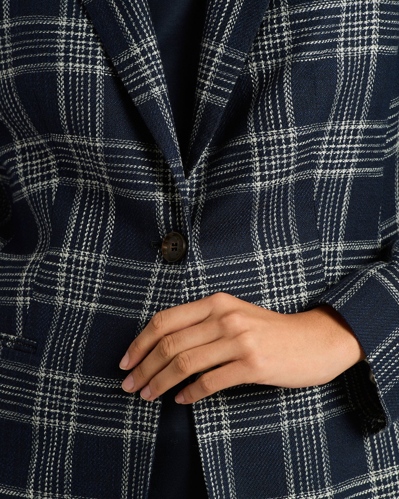 SILK, COTTON AND CASHMERE BLEND TAILORED CHECKED JACKET