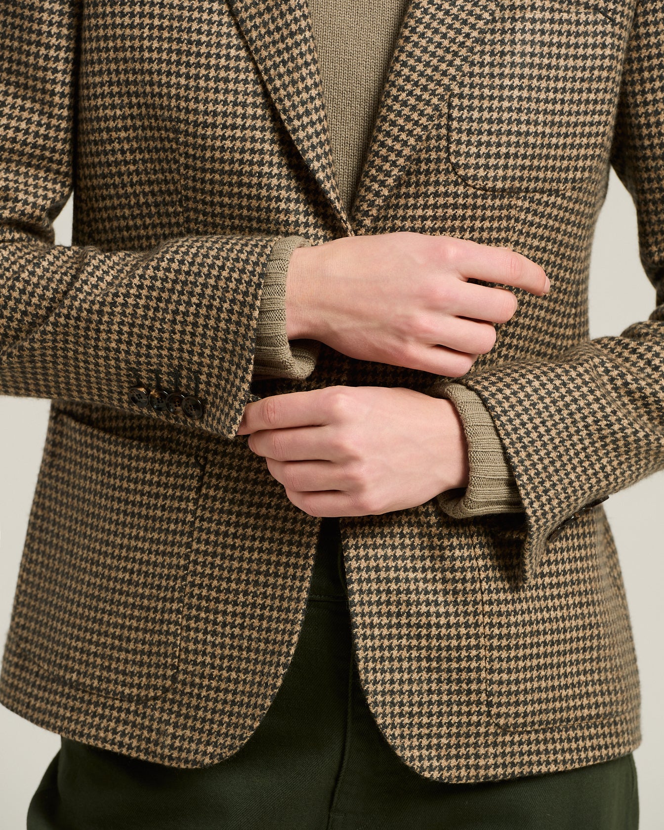 BROWN SINGLE-BREASTED HOUNDSTOOTH PURE CASHMERE BLAZER