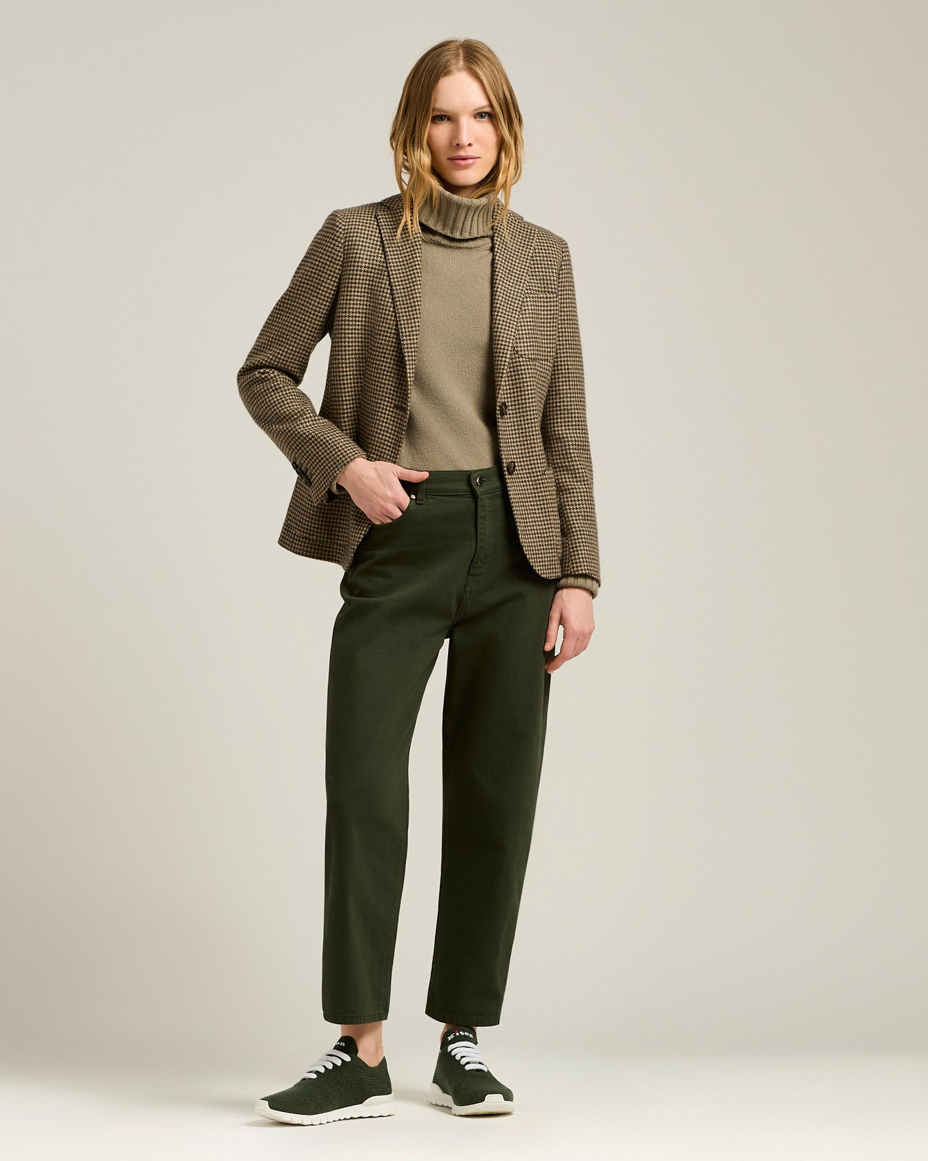 BROWN SINGLE-BREASTED HOUNDSTOOTH PURE CASHMERE BLAZER