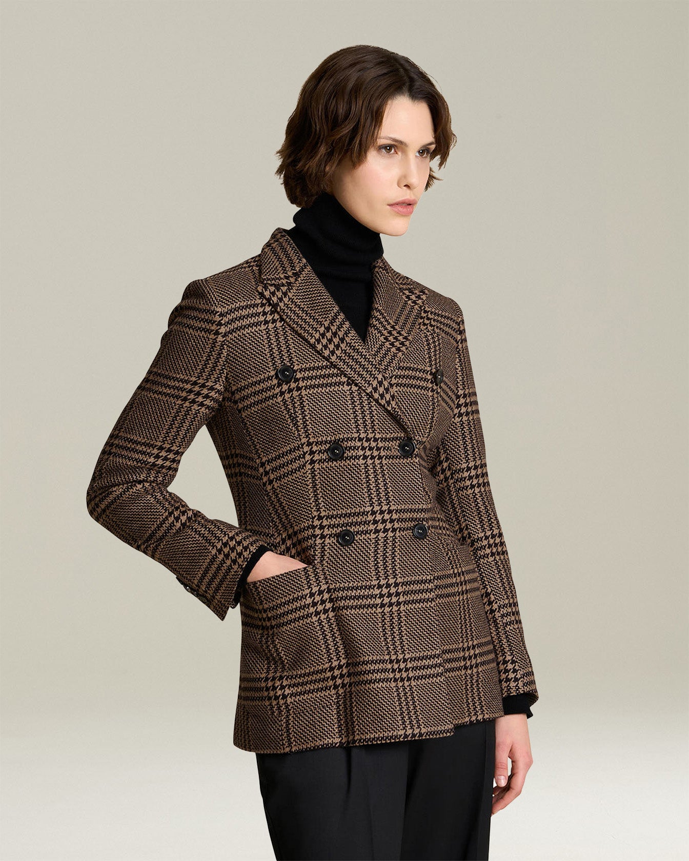 BLAZER PRINCIPE DI GALLES IN SETA E CASHMERE