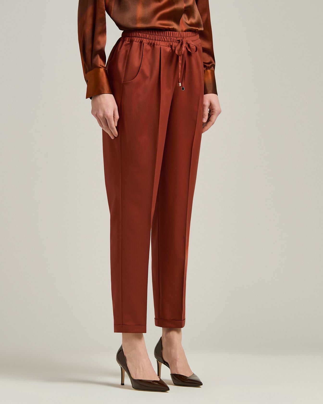 TERRACOTTA WOOL TROUSERS WITH ELASTIC WAIST