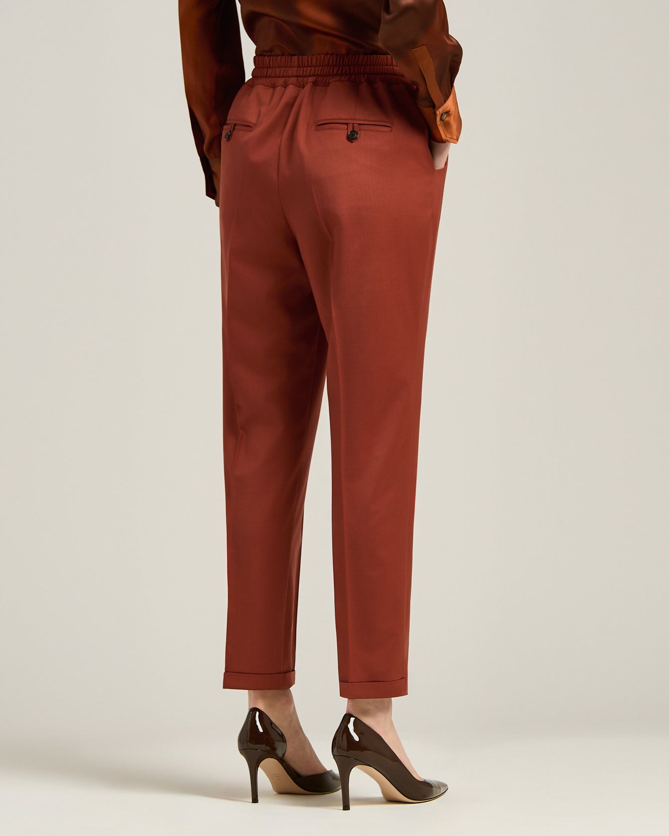 TERRACOTTA WOOL TROUSERS WITH ELASTIC WAIST