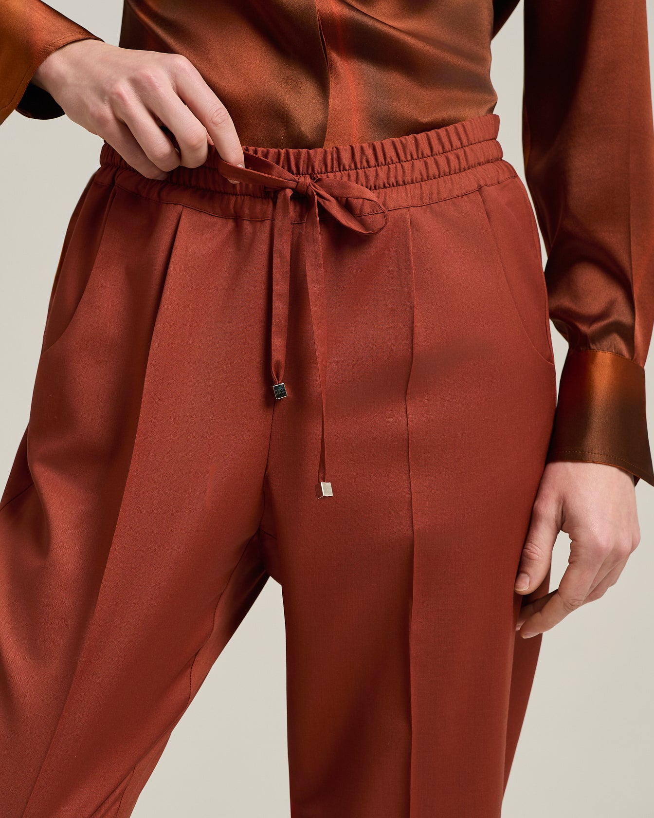 TERRACOTTA WOOL TROUSERS WITH ELASTIC WAIST
