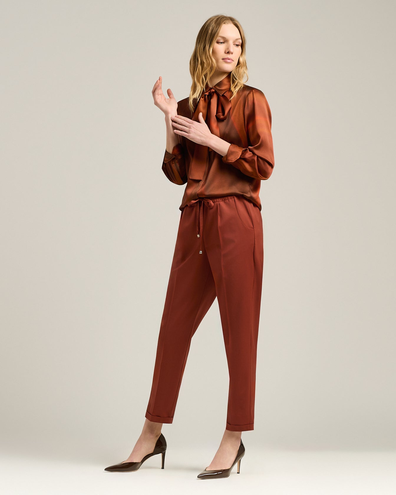 TERRACOTTA WOOL TROUSERS WITH ELASTIC WAIST