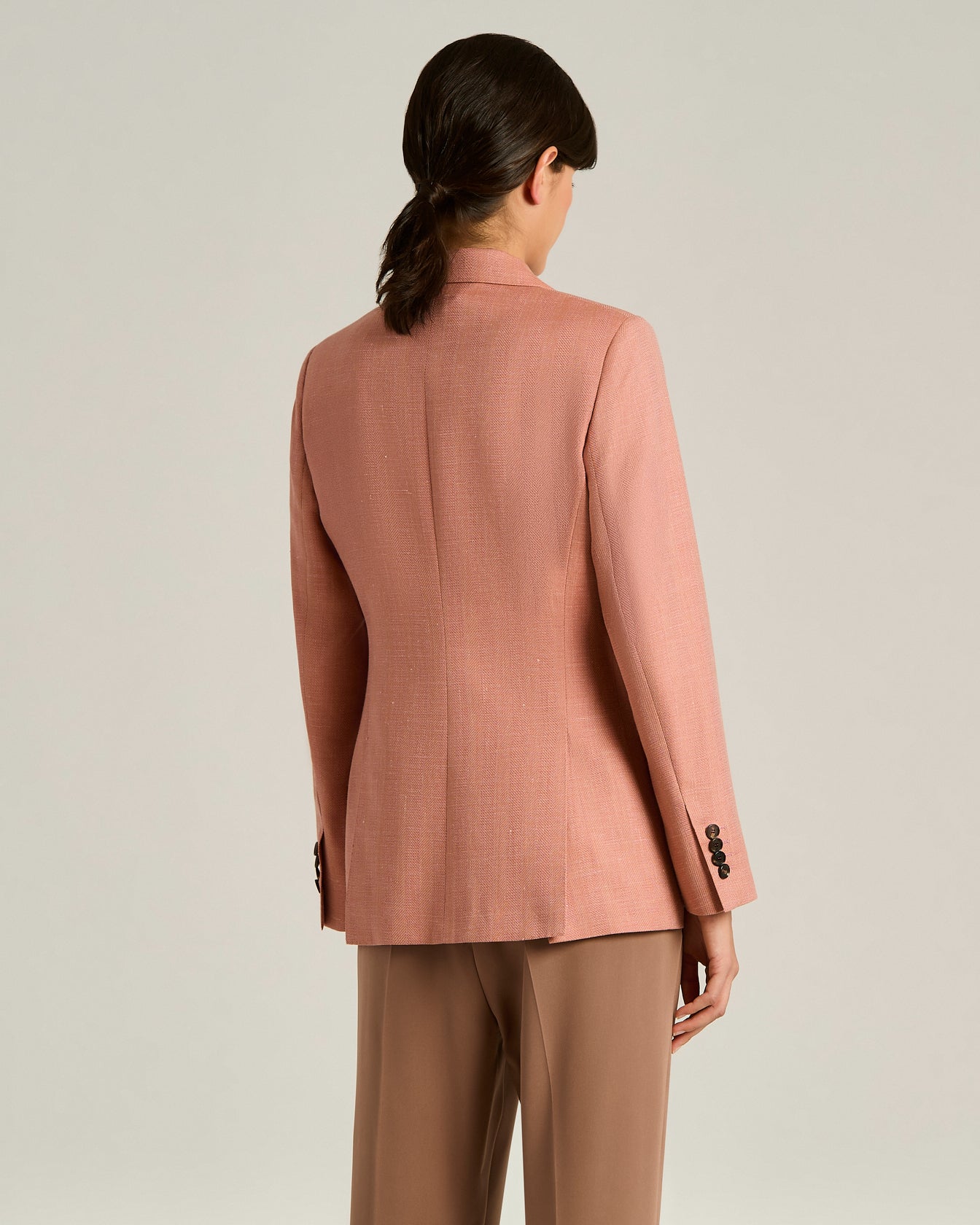 Women's rose wool, silk and linen double-breasted jacket | Kiton