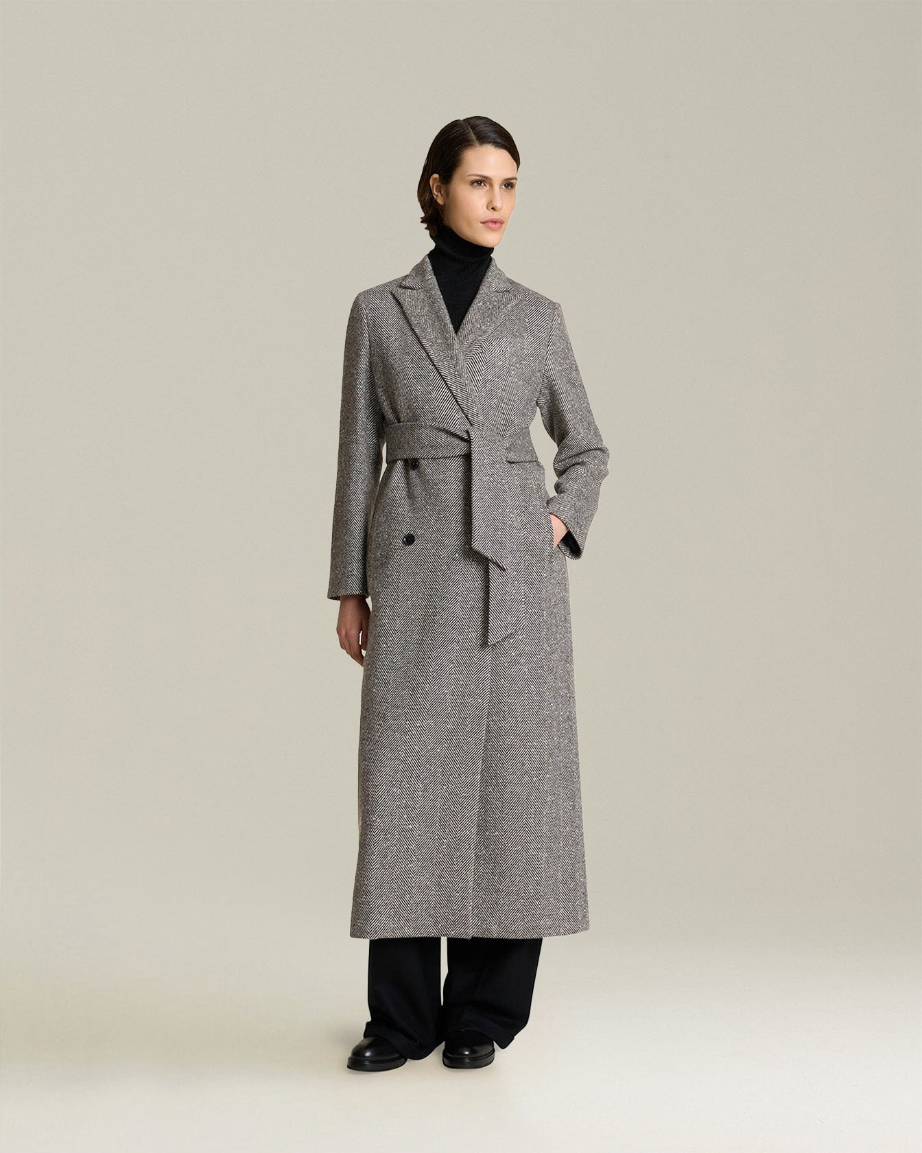 HERRINGBONE CASHMERE DOUBLE-BREASTED COAT