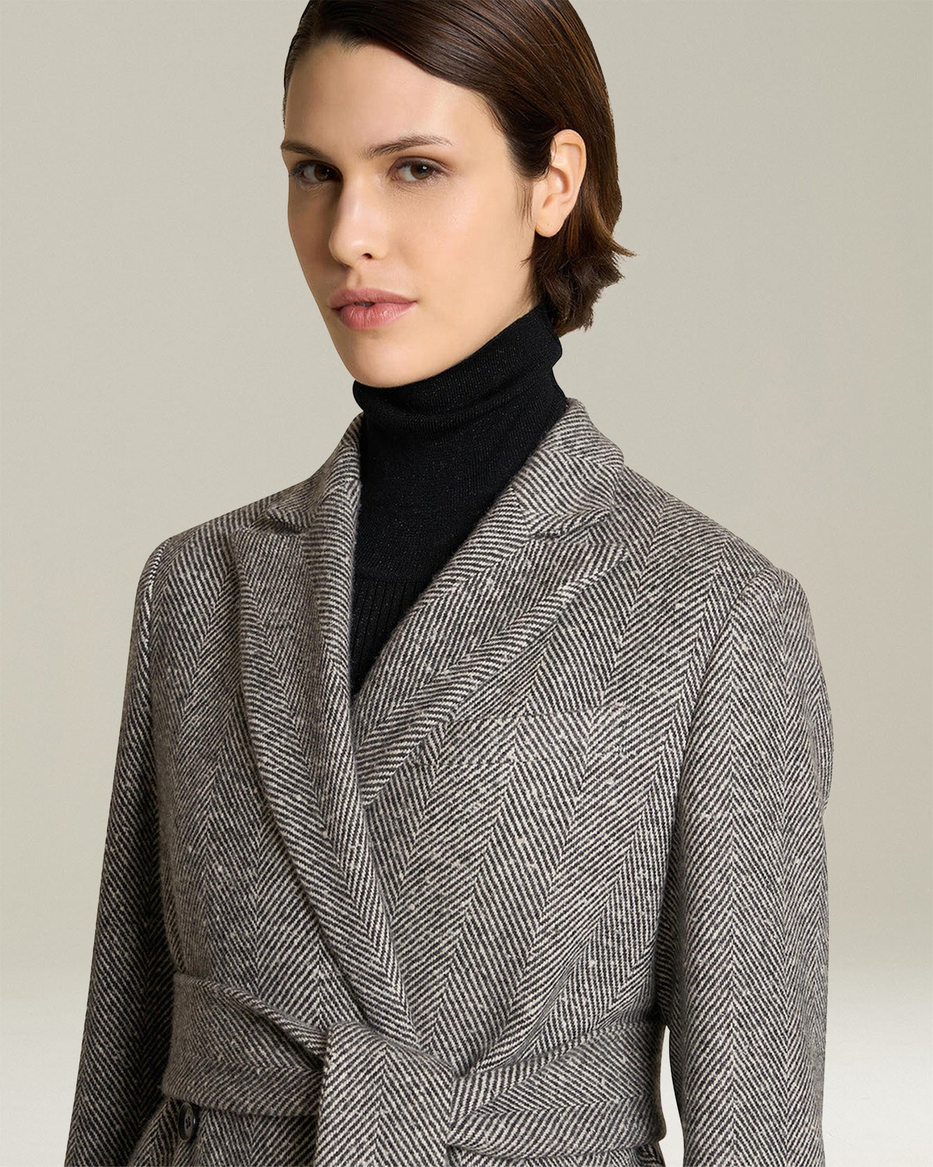 HERRINGBONE CASHMERE DOUBLE-BREASTED COAT