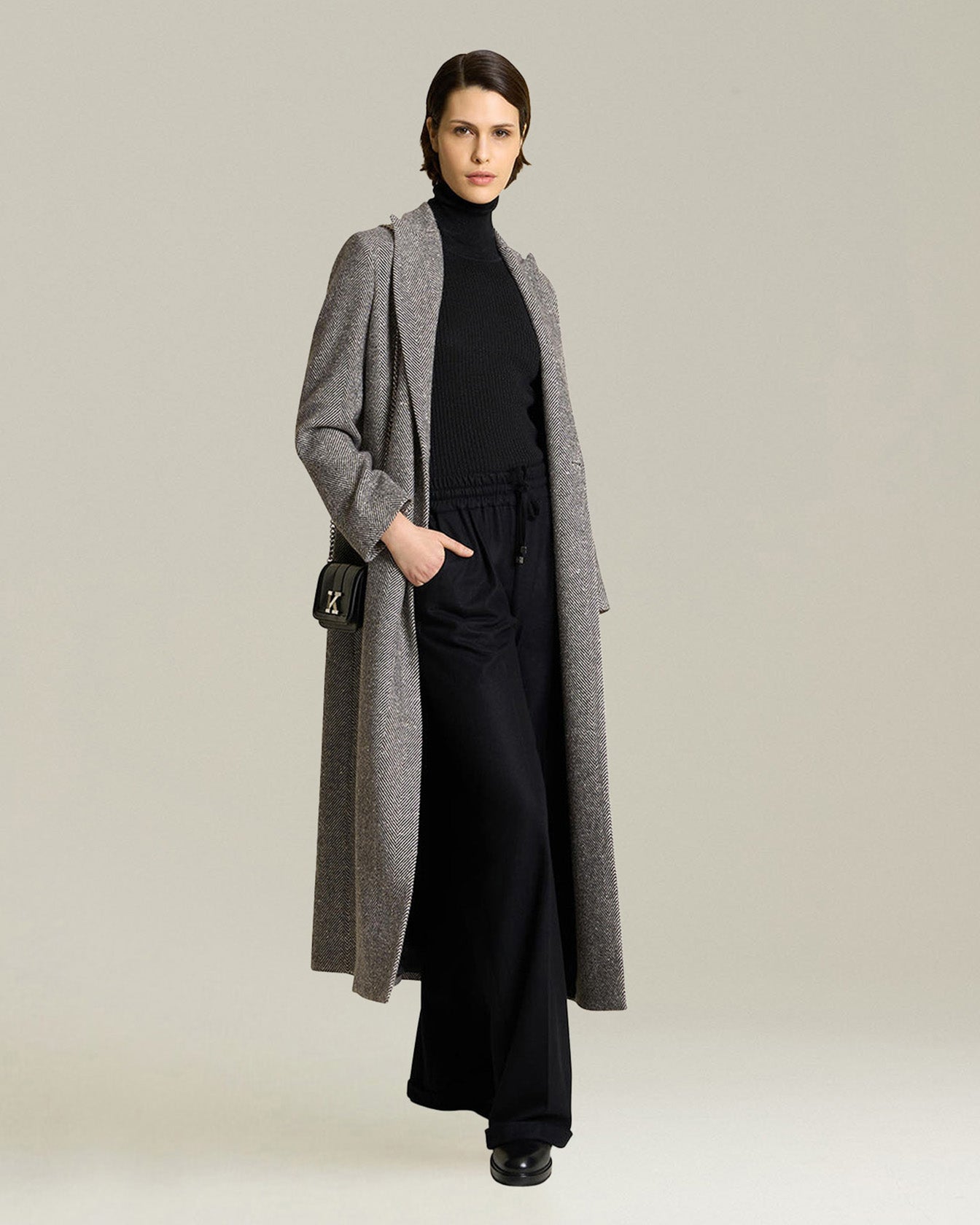 HERRINGBONE CASHMERE DOUBLE-BREASTED COAT