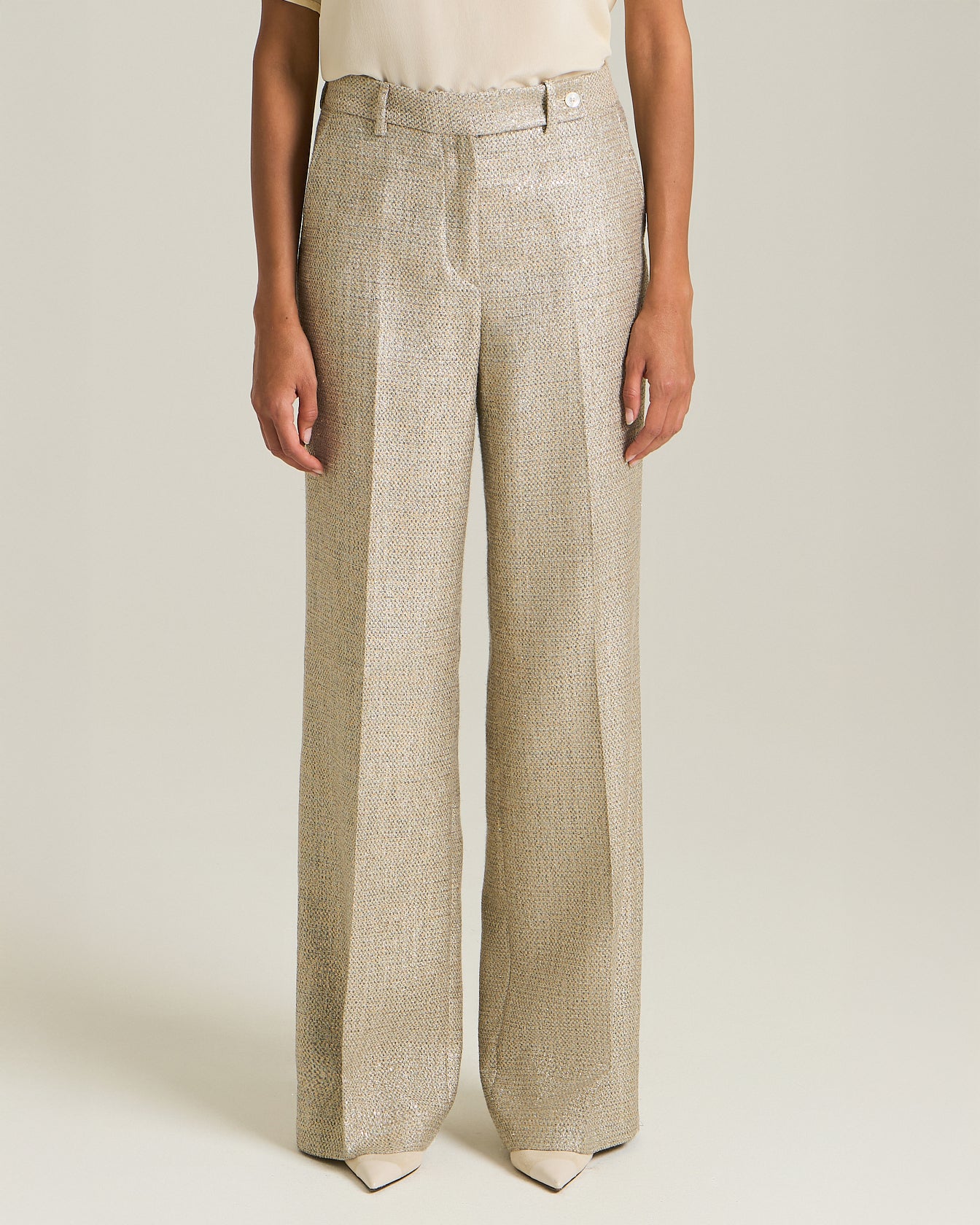 VISCOSE LAMÉ EFFECT TROUSERS