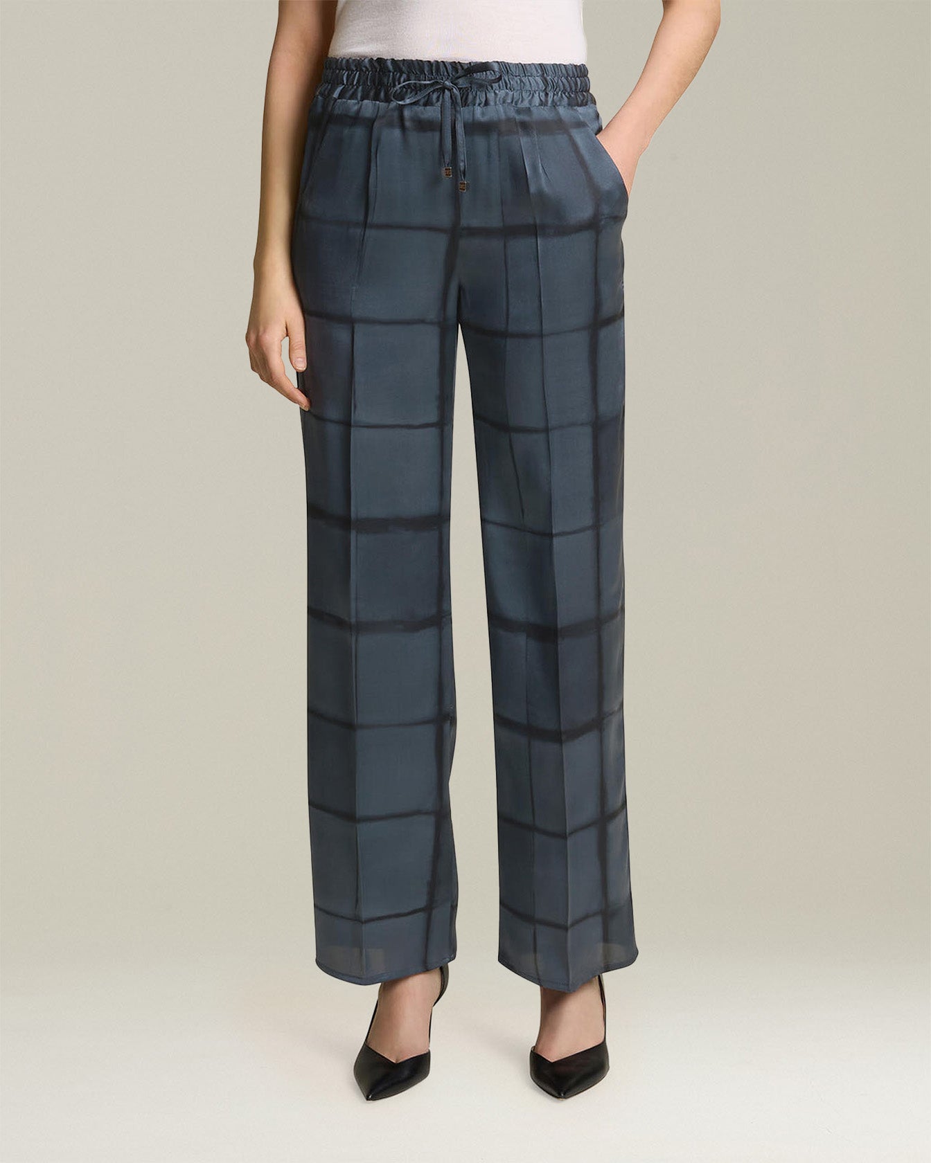 PRINTED SILK DRAWSTRING TROUSERS