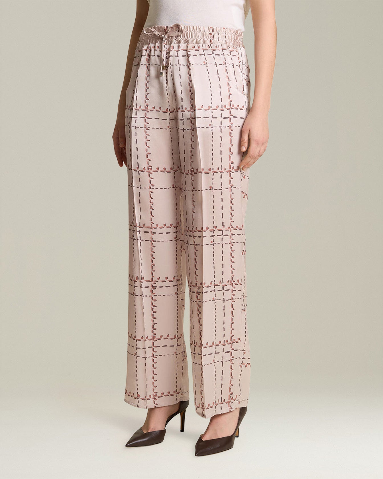 PRINTED SILK DRAWSTRING TROUSERS