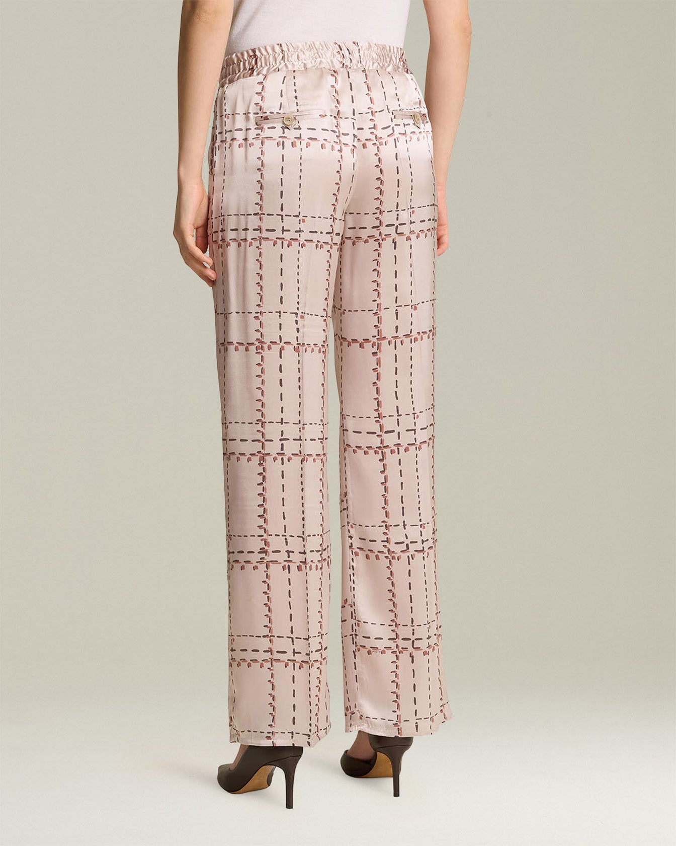 PRINTED SILK DRAWSTRING TROUSERS