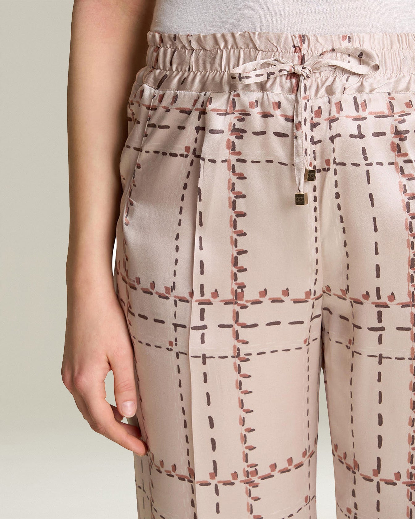 PRINTED SILK DRAWSTRING TROUSERS