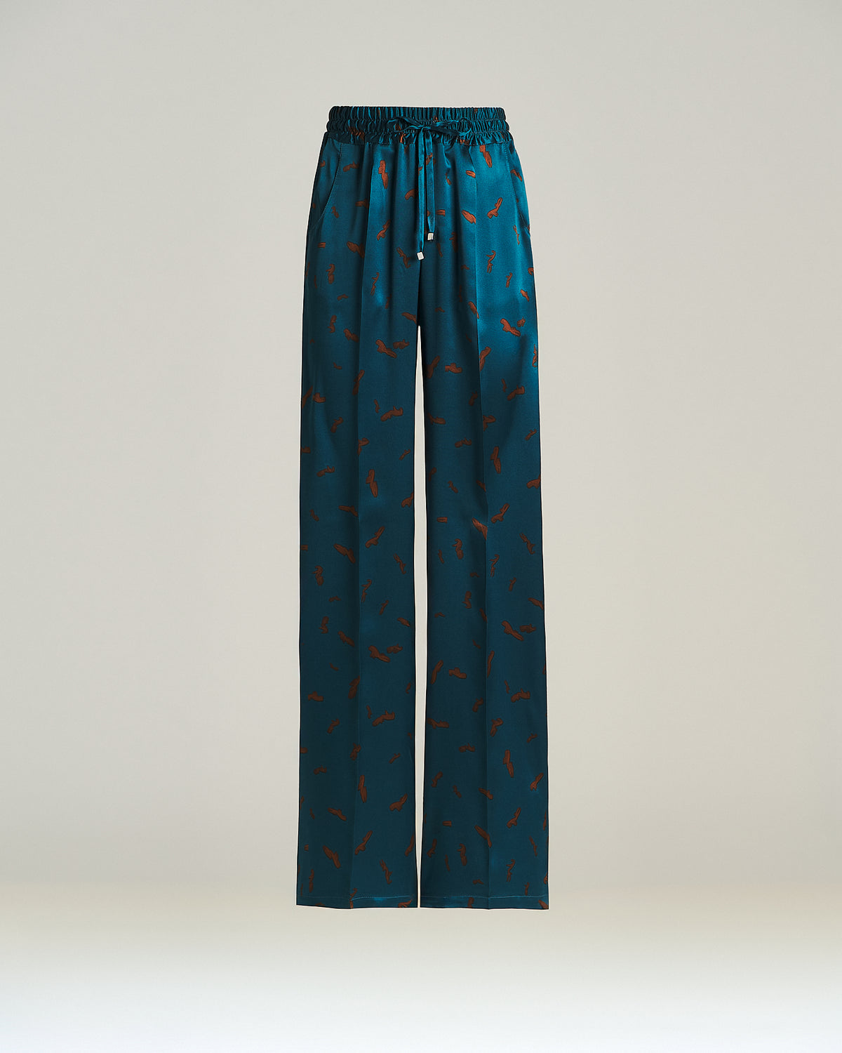 OCTANIUM AND RUST ABSTRACT-PRINT SILK WIDE-LEG TROUSERS 1