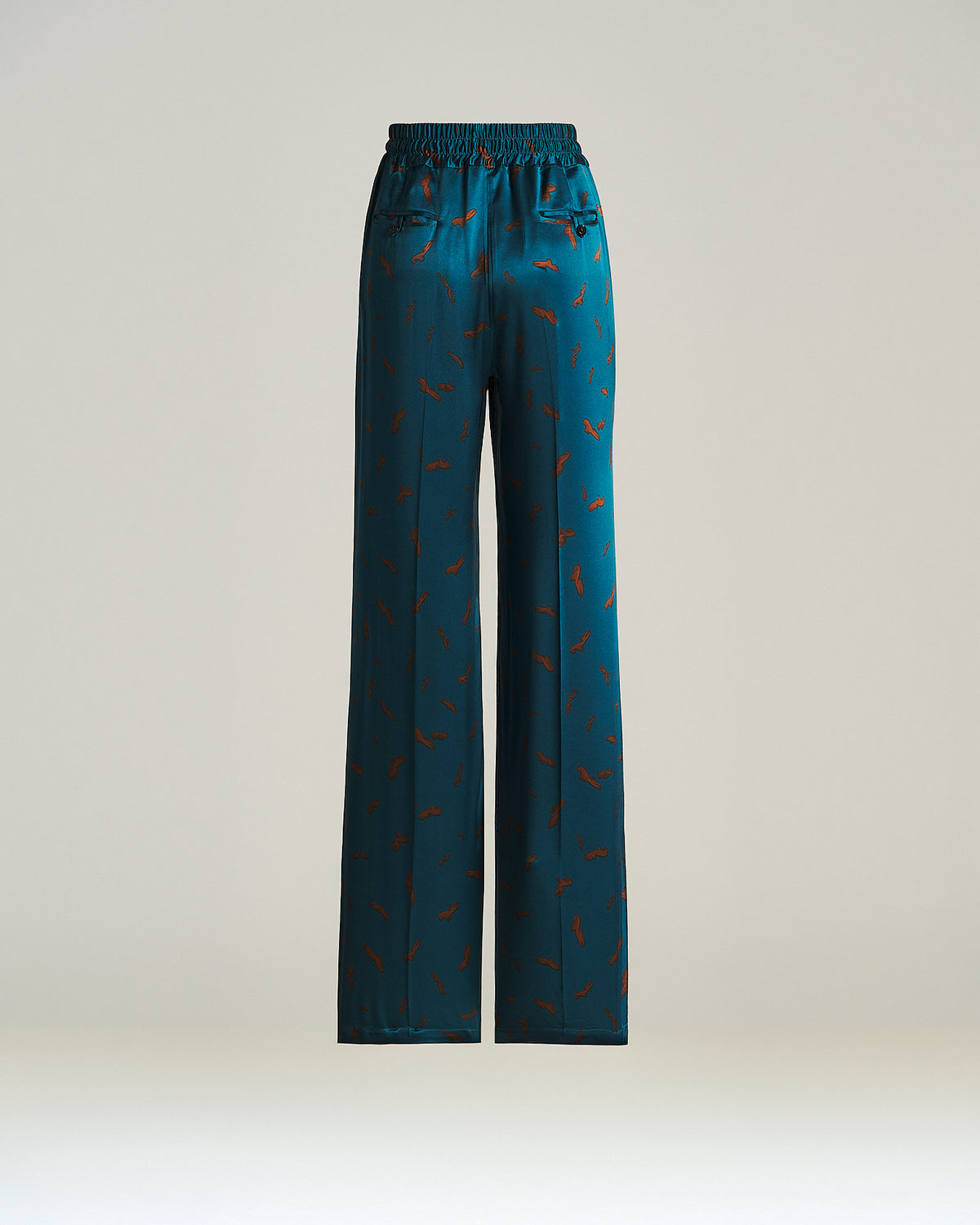 OCTANIUM AND RUST ABSTRACT-PRINT SILK WIDE-LEG TROUSERS 2