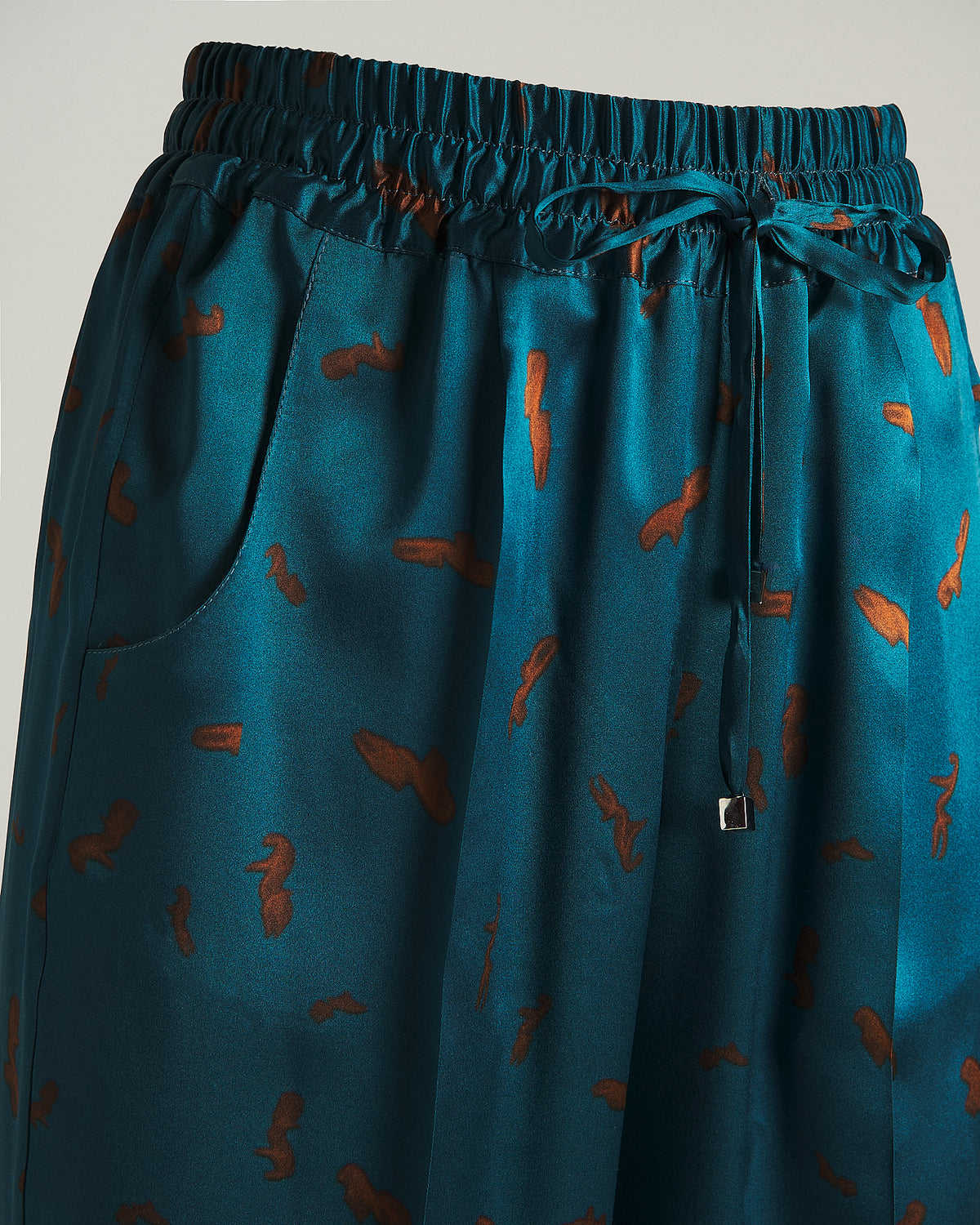 OCTANIUM AND RUST ABSTRACT-PRINT SILK WIDE-LEG TROUSERS 3