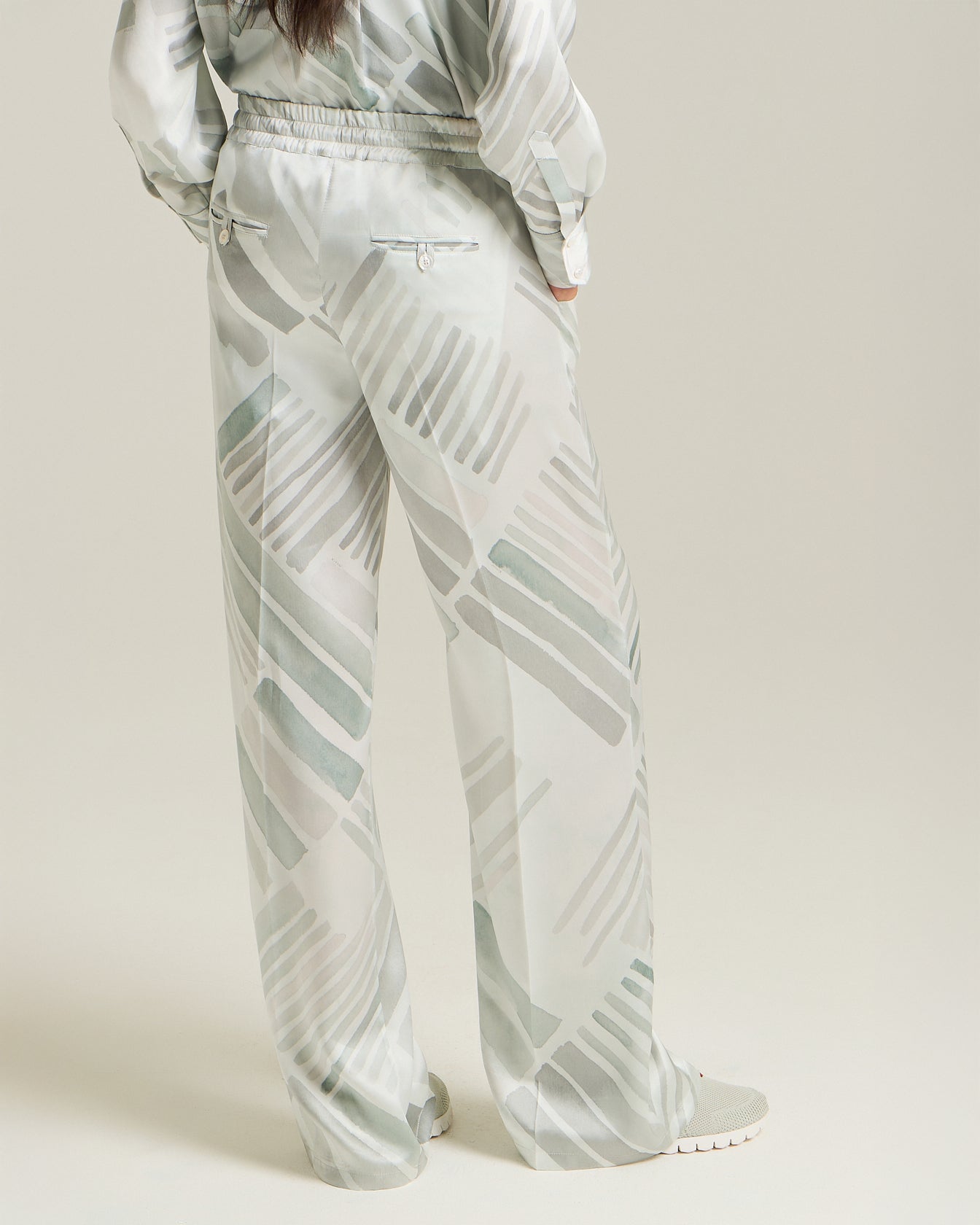 SILK TROUSERS WITH ETHNIC BRUSH PATTERN