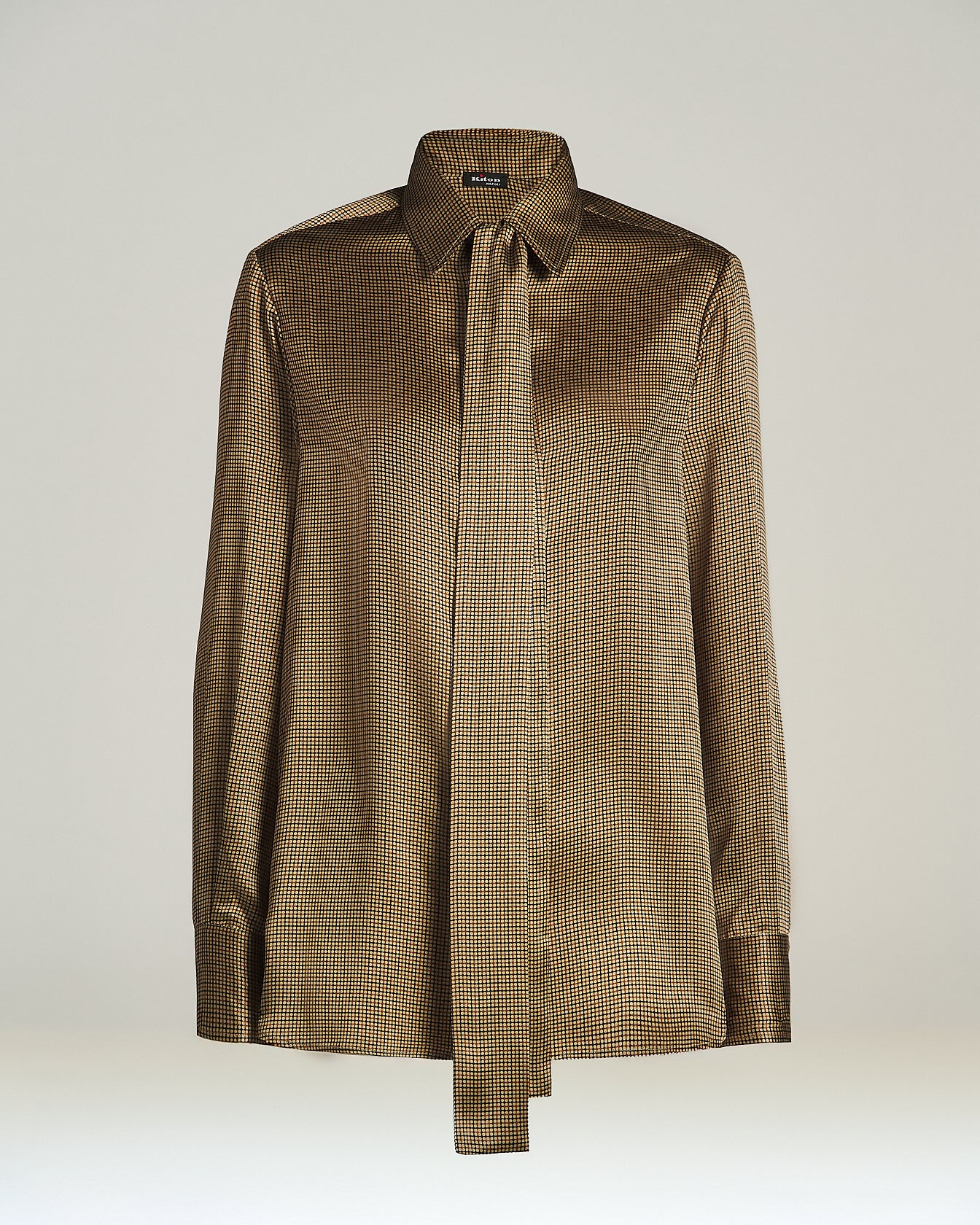 CAMICIA IN PURA SETA CON MICROFANTASIA E FIOCCO