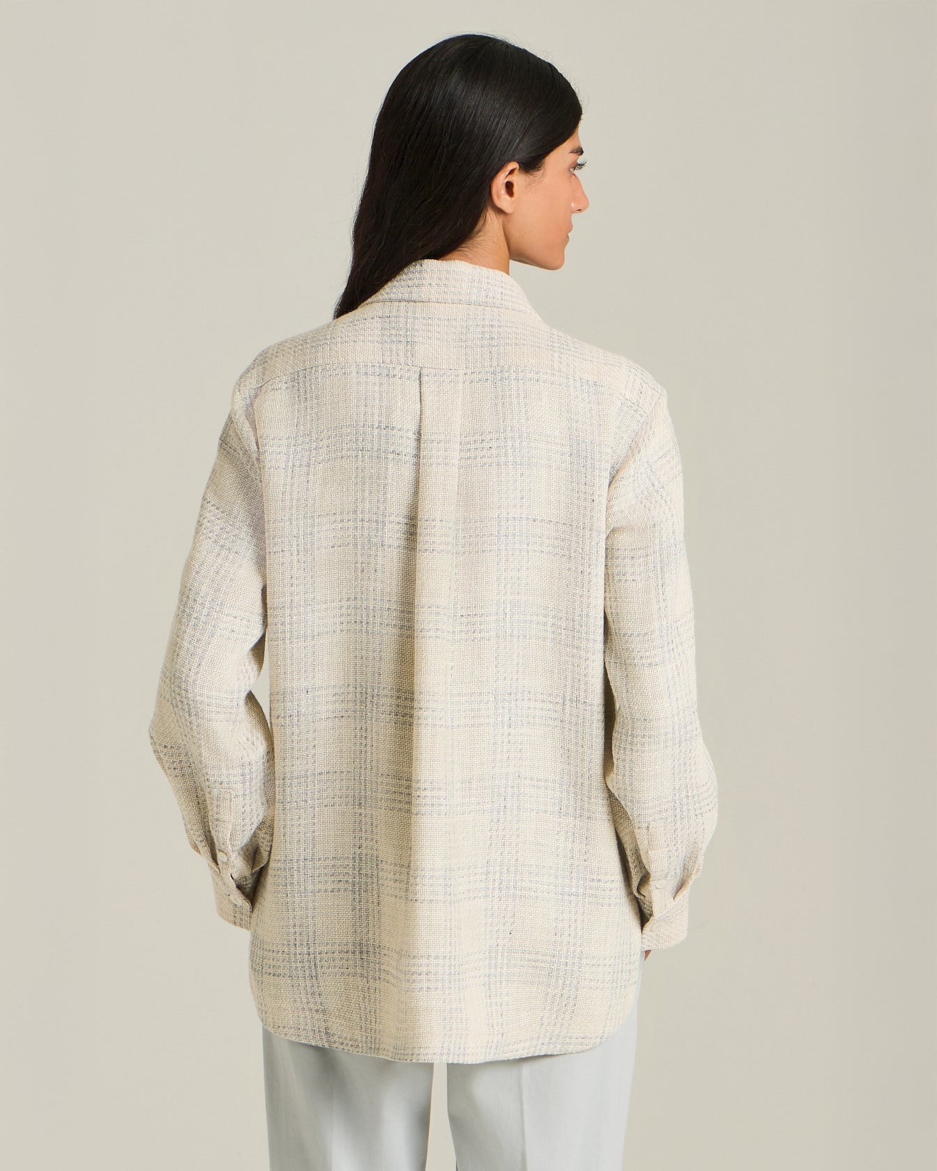 SILK AND LINEN BLEND CHECKED OVERSHIRT