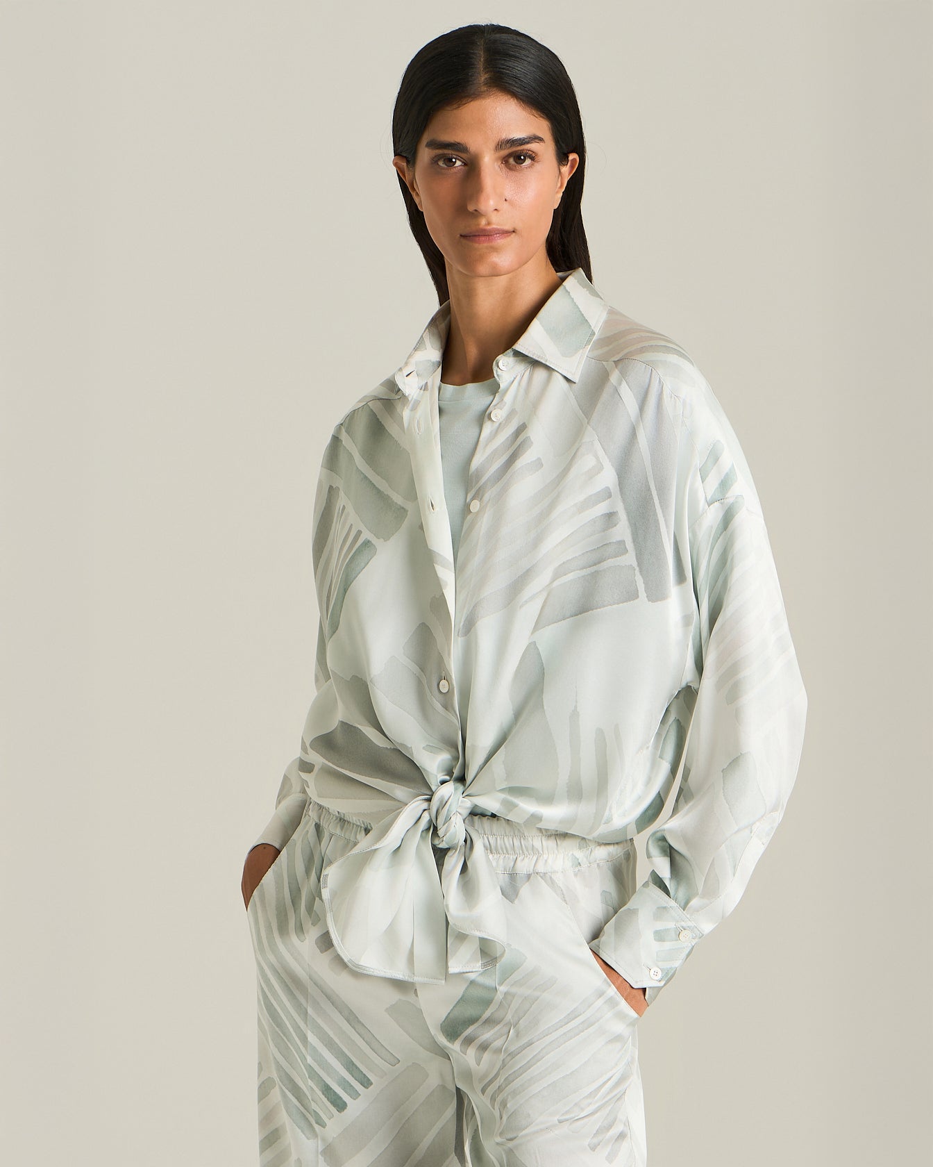 CAMICIA OVERSIZE IN SETA MOTIVO ETHNIC BRUSH