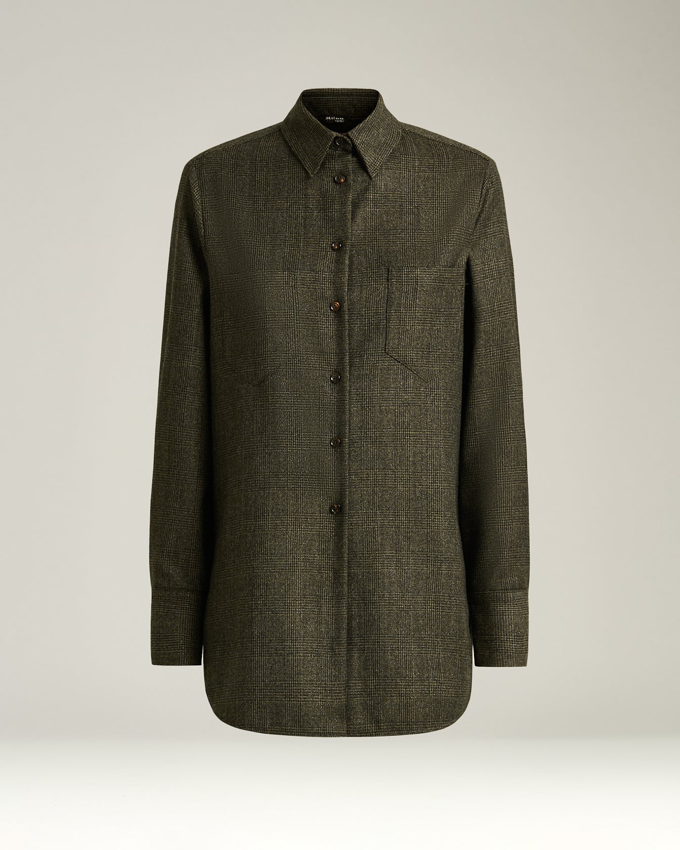 women's green prince of wales wool-blend blouse