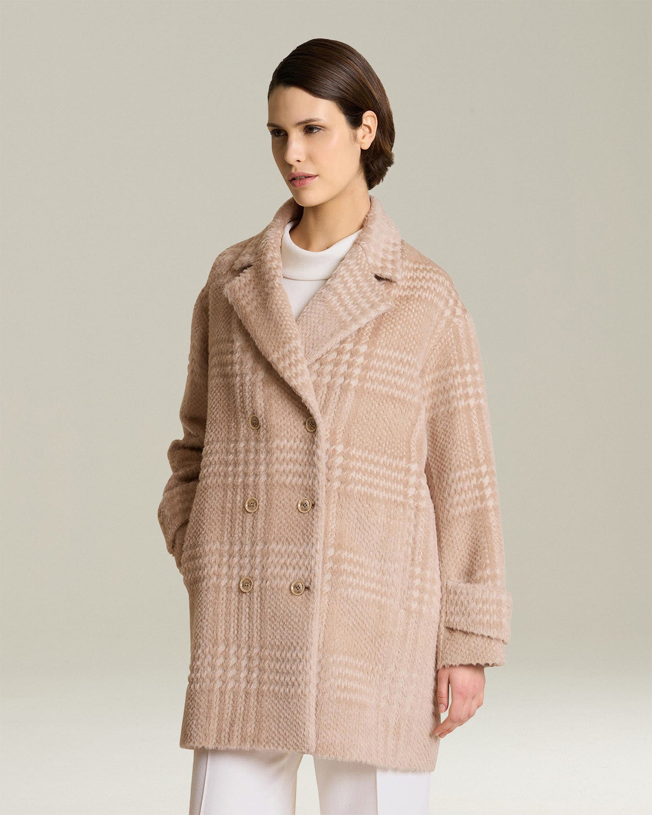 GLEN PLAID ALPACA AND WOOL PEA COAT