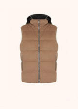 CAMEL AND TECHNICAL FABRIC SLEEVELESS JACKET