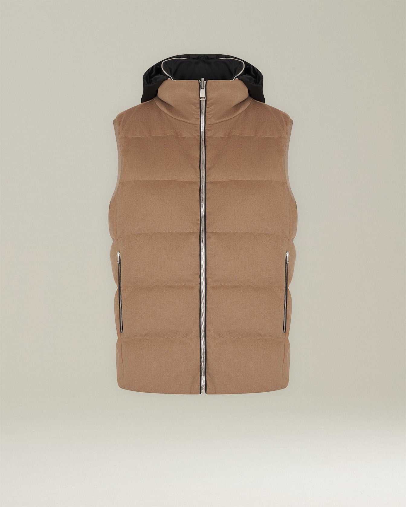 CAMEL AND TECHNICAL FABRIC SLEEVELESS JACKET