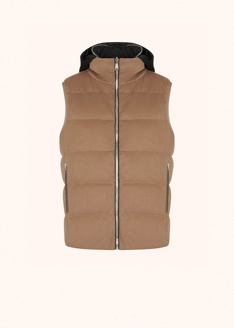 CAMEL AND TECHNICAL FABRIC SLEEVELESS JACKET