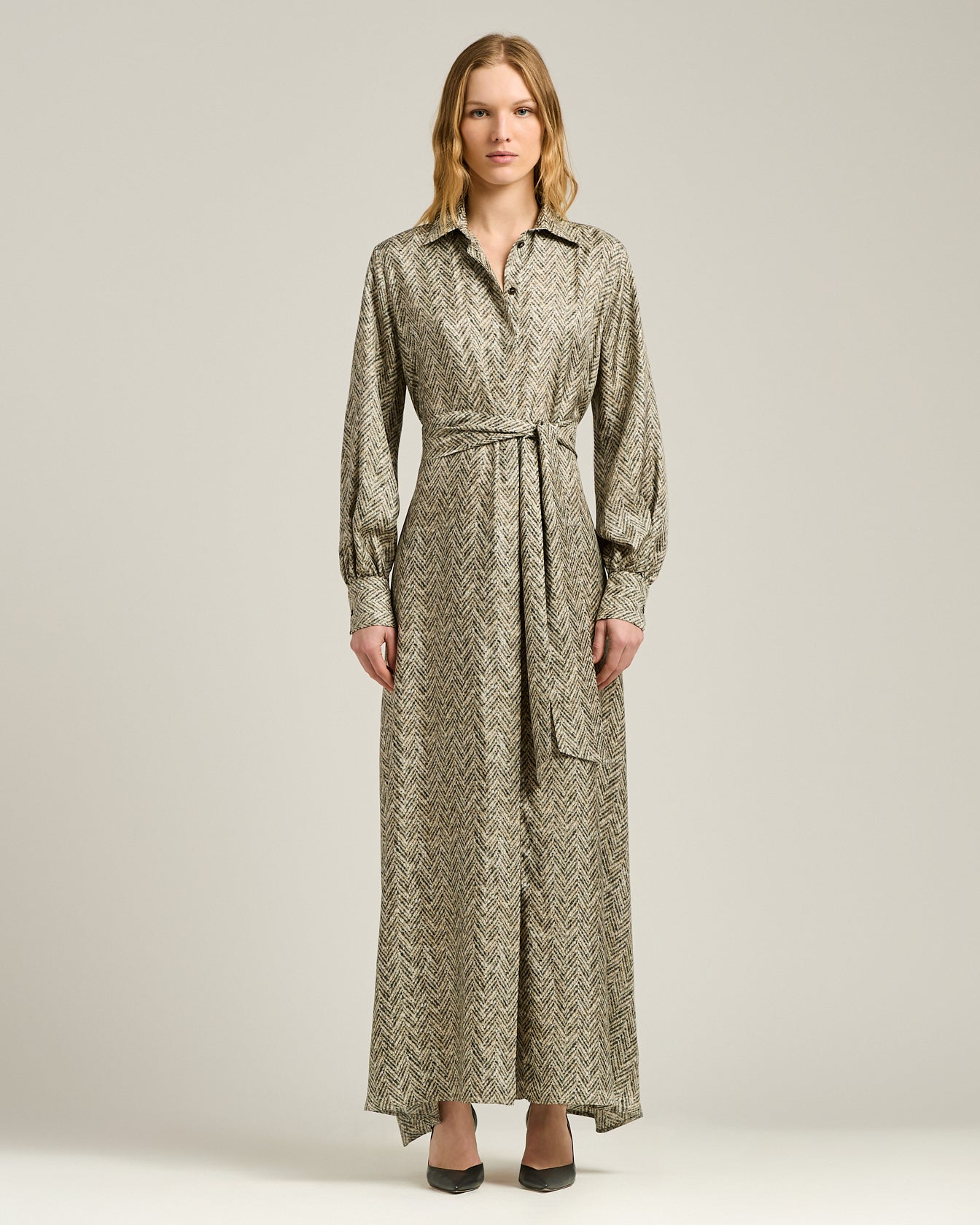 PRINTED SILK SHIRT DRESS
